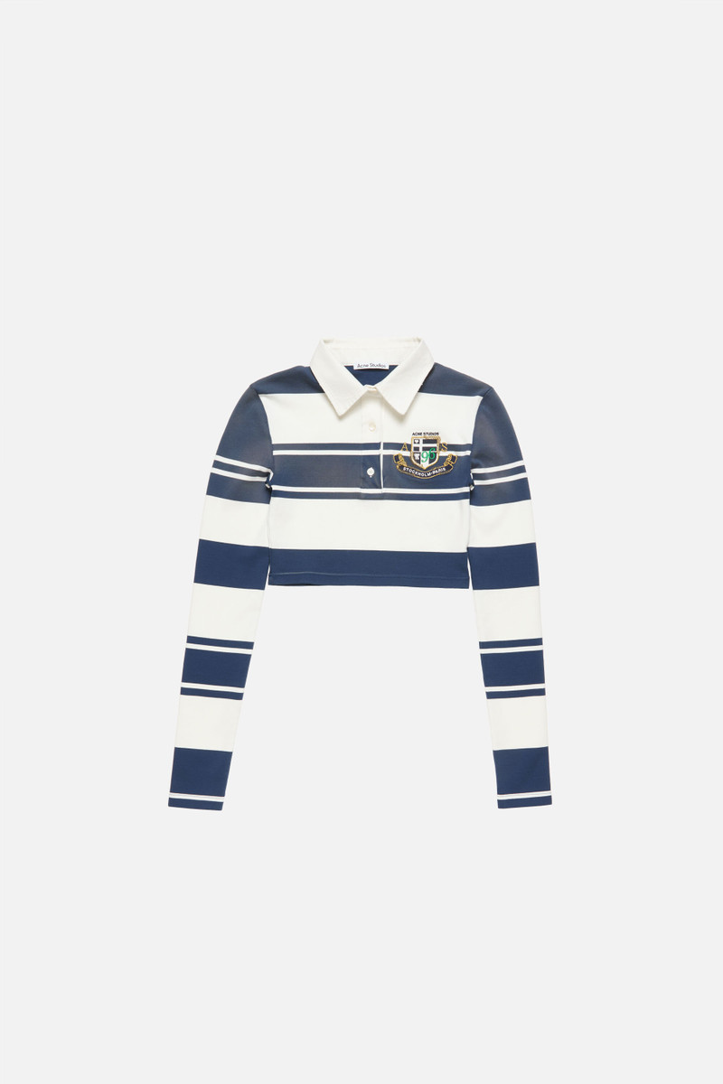 Cropped long sleeve polo - White/navy 6