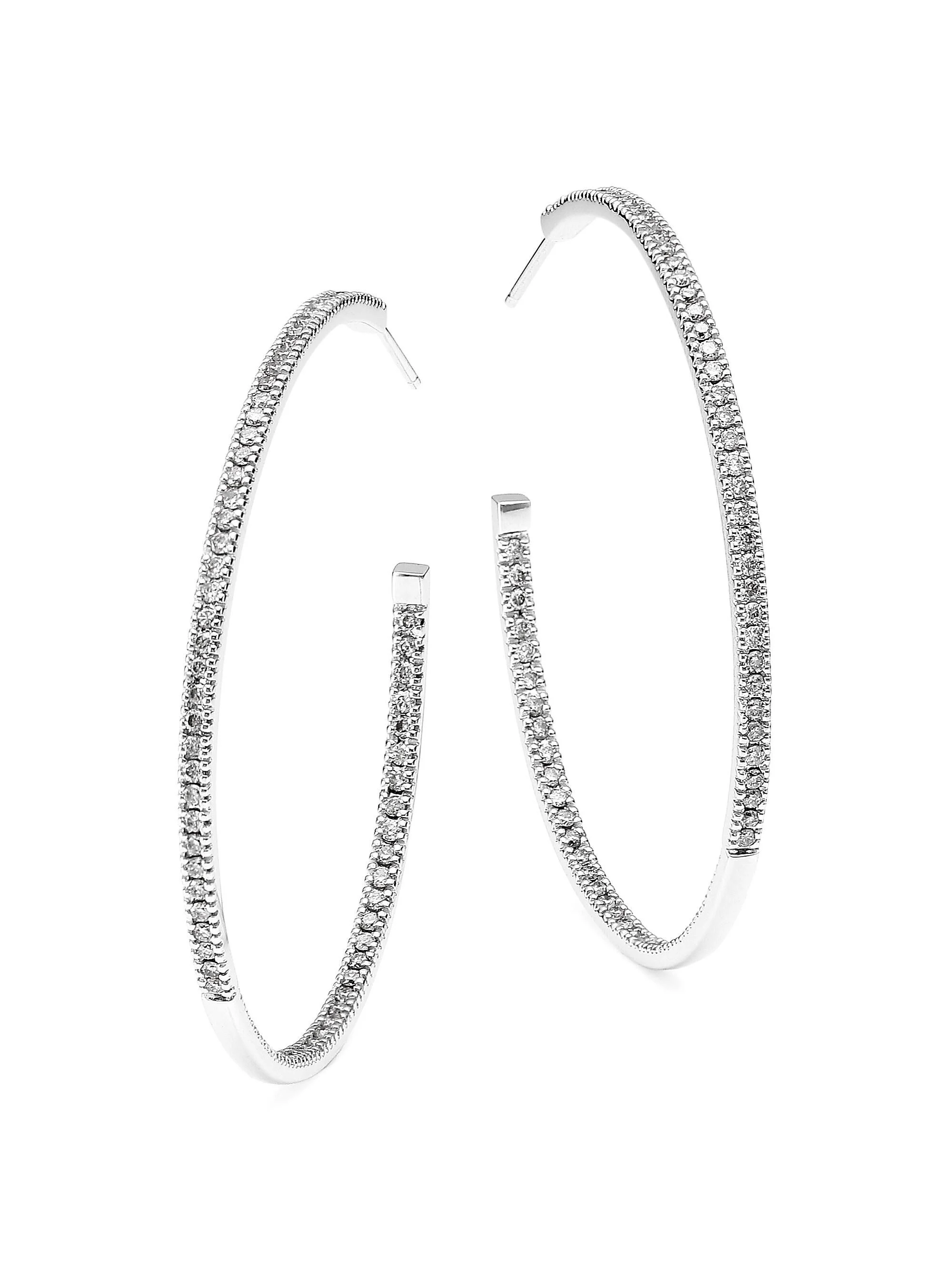Women's 14K White Gold & Diamond Pave Hoop Earrings - 1