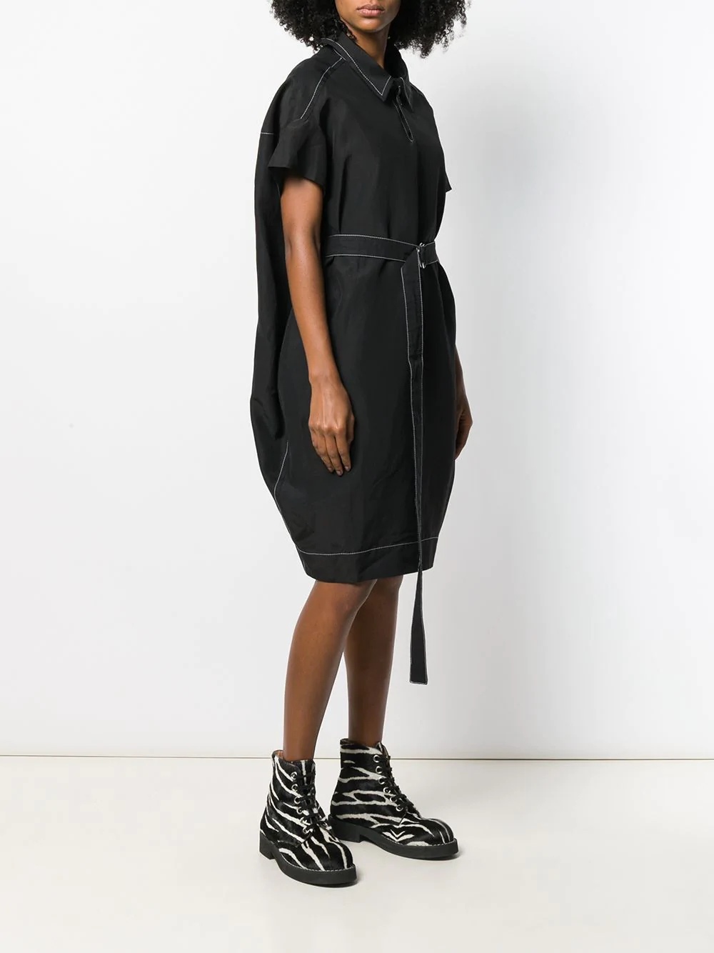 contrast stitch belted shirt dress - 3