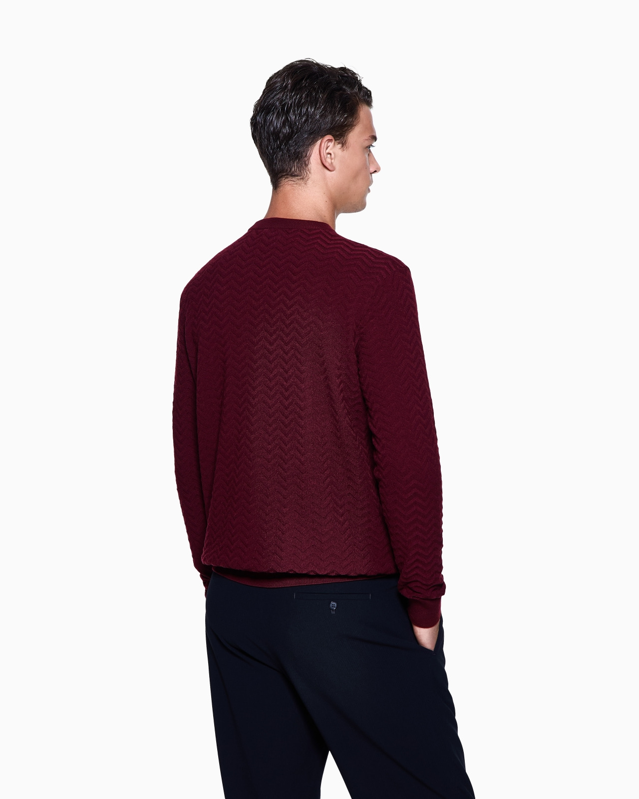 PLATED CHEVRON VIRGIN WOOL, CREW-NECK JUMPER - 3