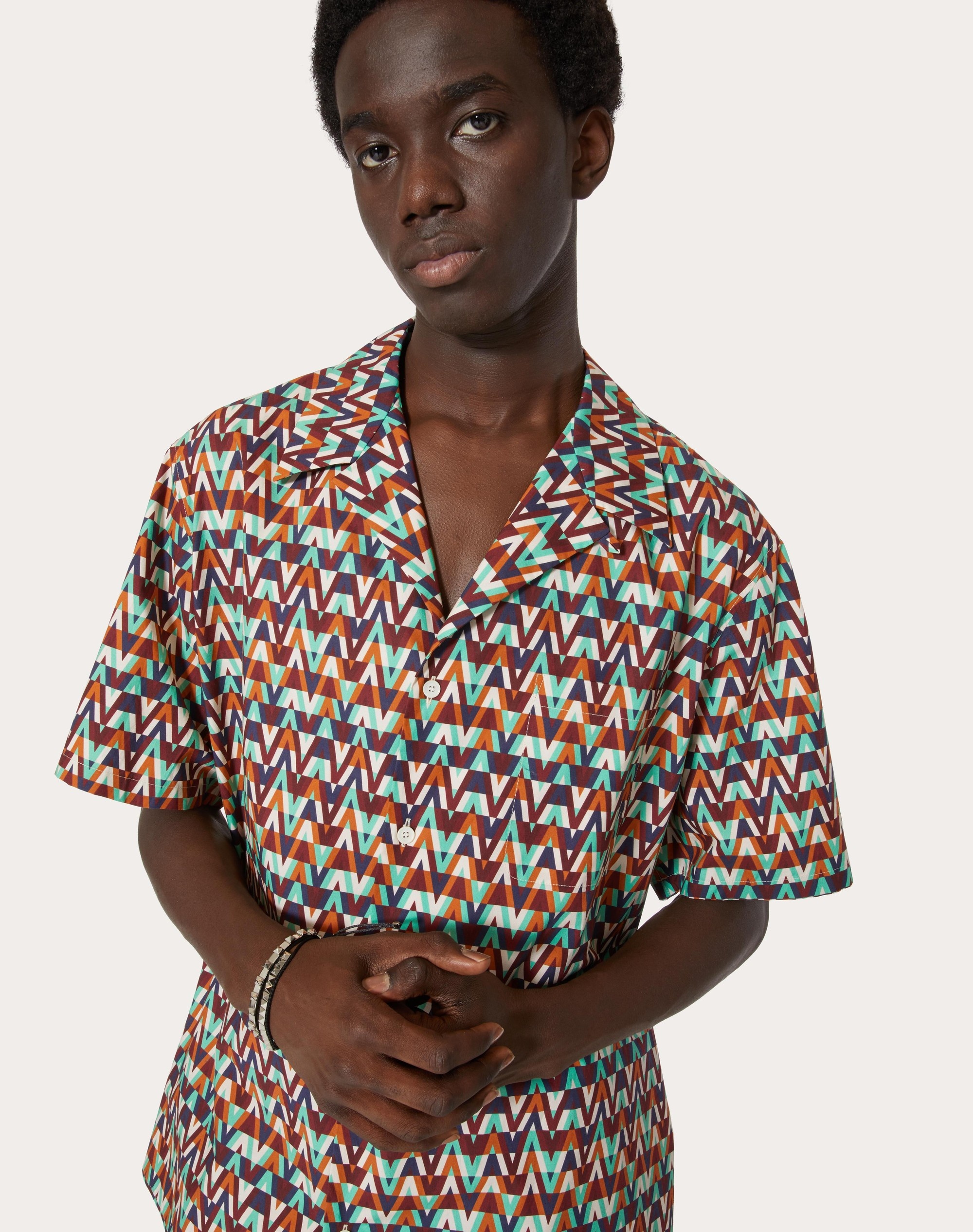 COTTON SHIRT WITH OPTICAL VALENTINO PRINT - 5