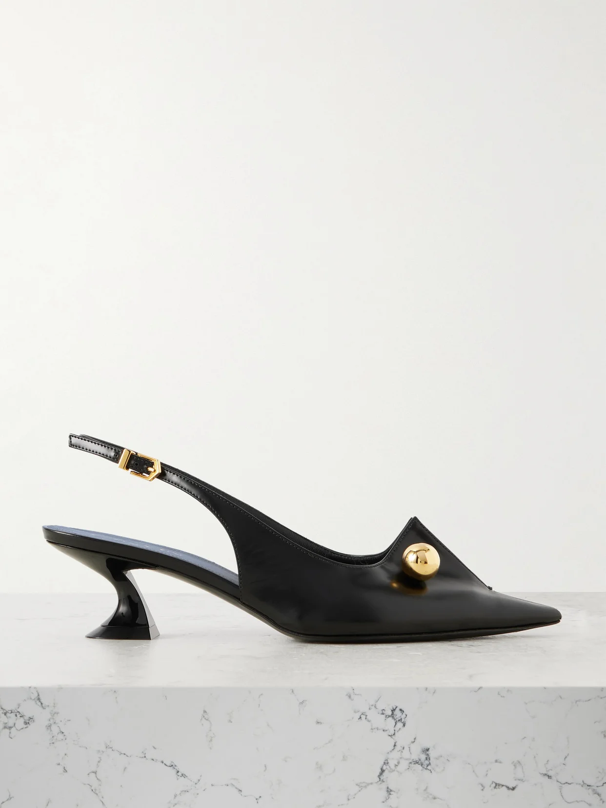 Piercing Embellished Glossed-leather Slingback Pumps - 1