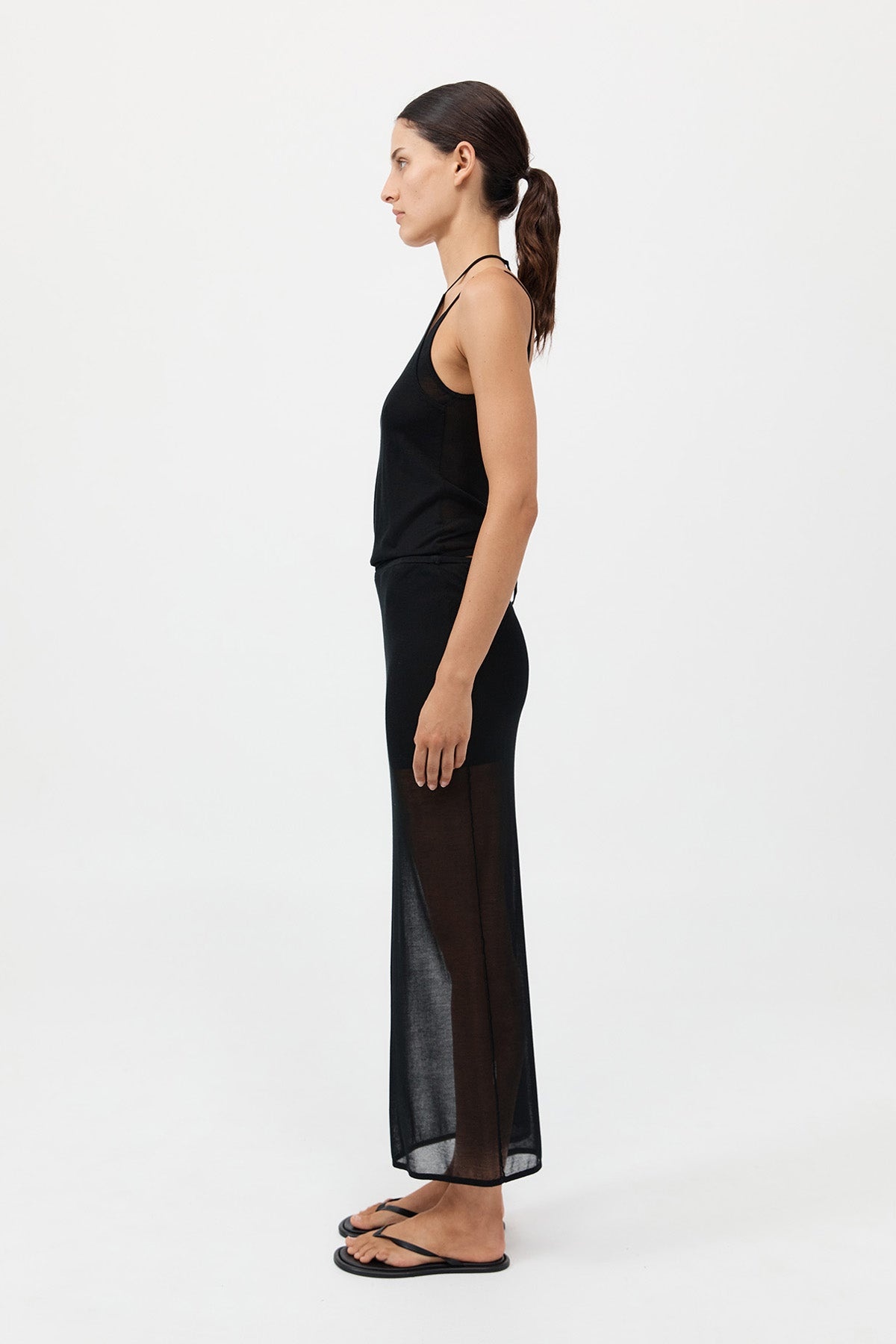 Sheer Column Skirt - Black - 5