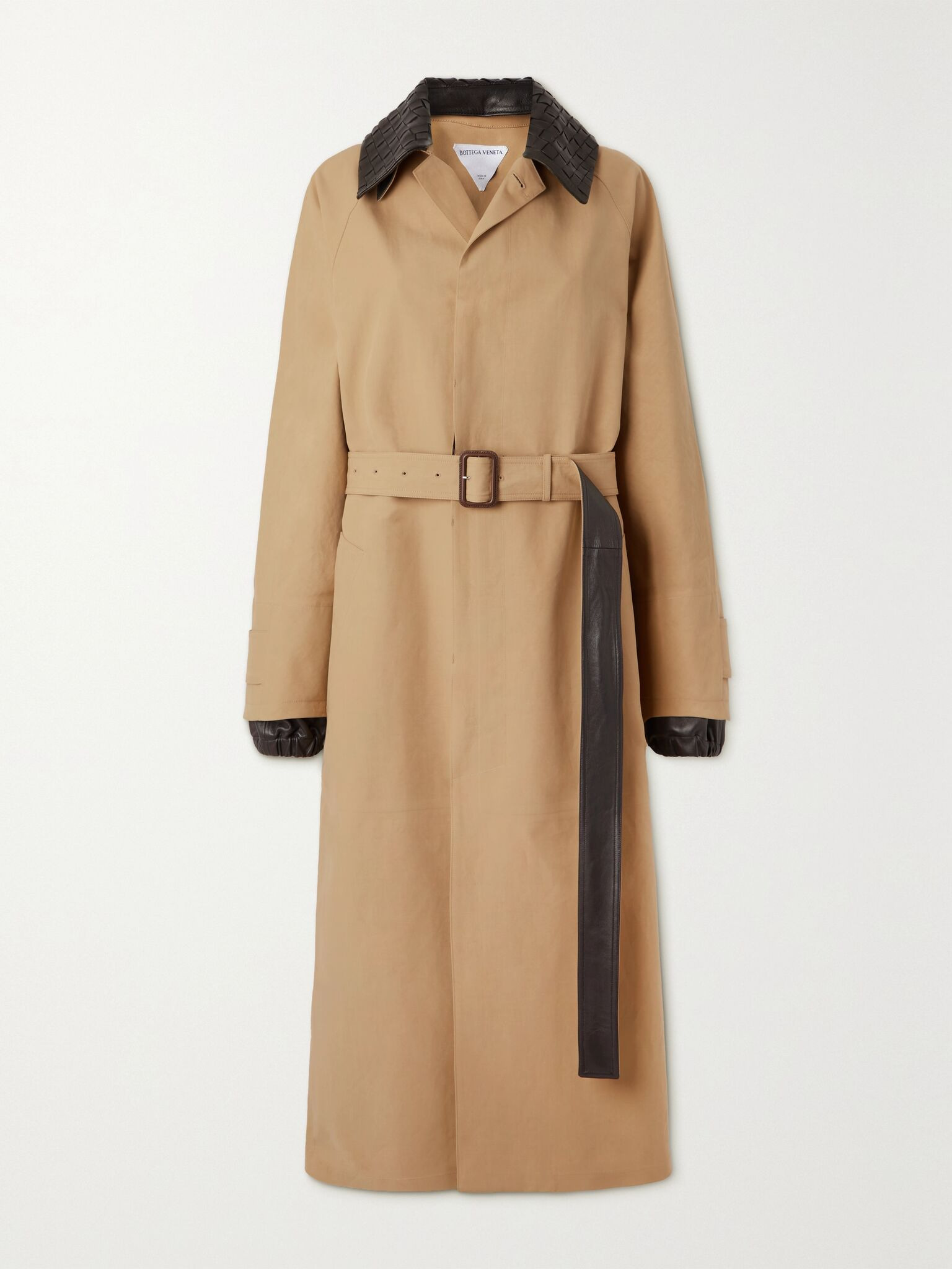 Belted leather-trimmed cotton-garbardine trench coat Beige - 1