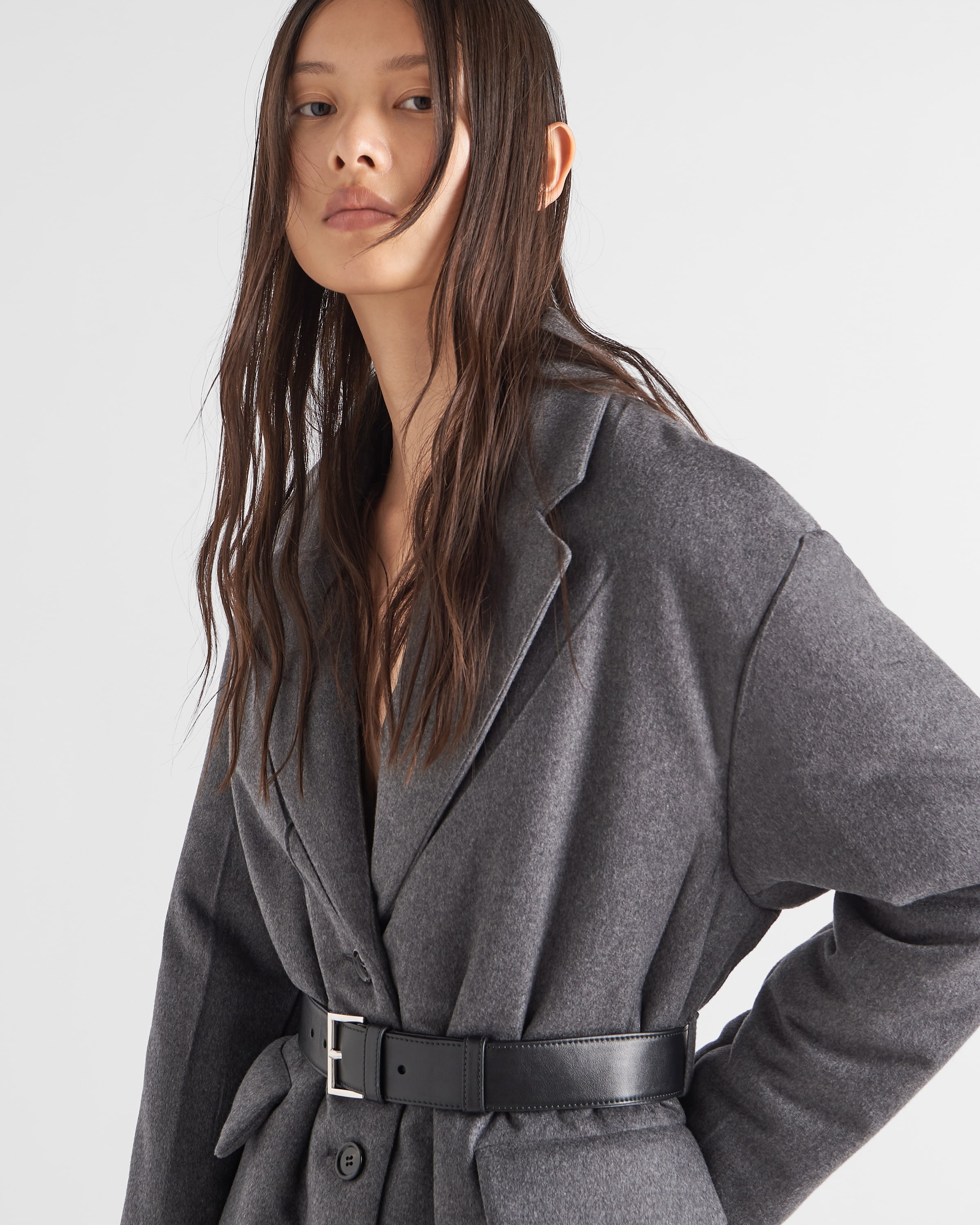 Prada Single-breasted belted cashmere coat | REVERSIBLE