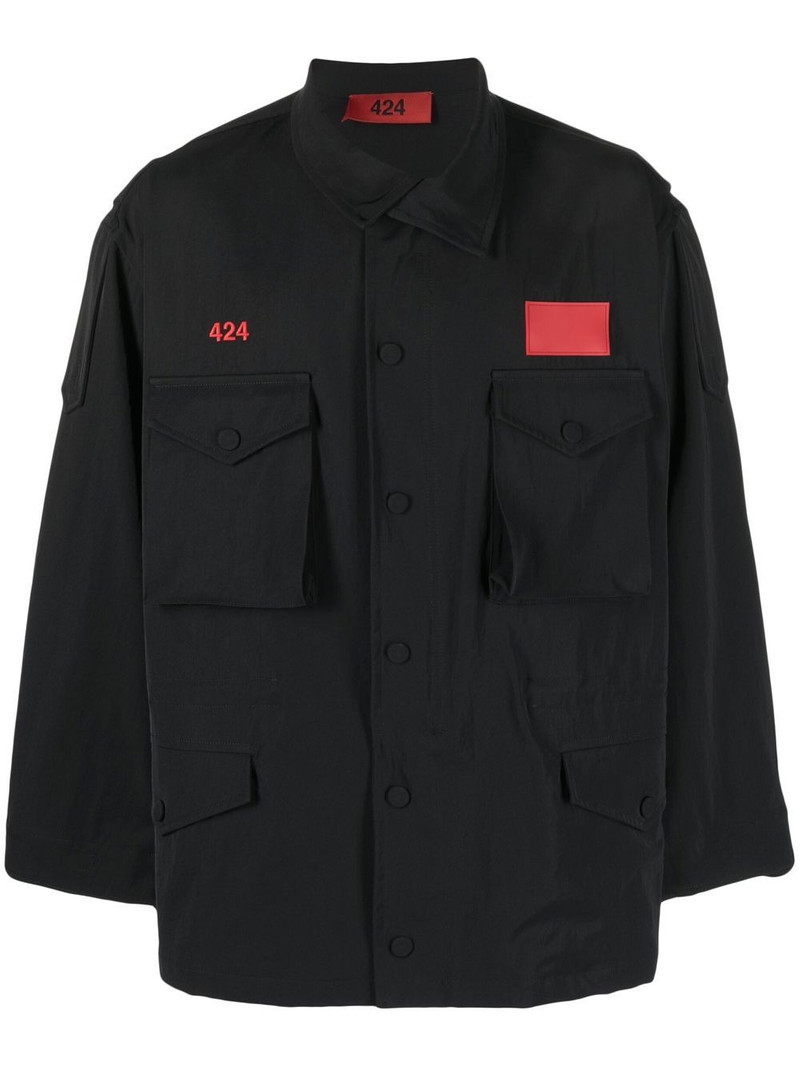 asymmetric logo-patch shirt jacket 1