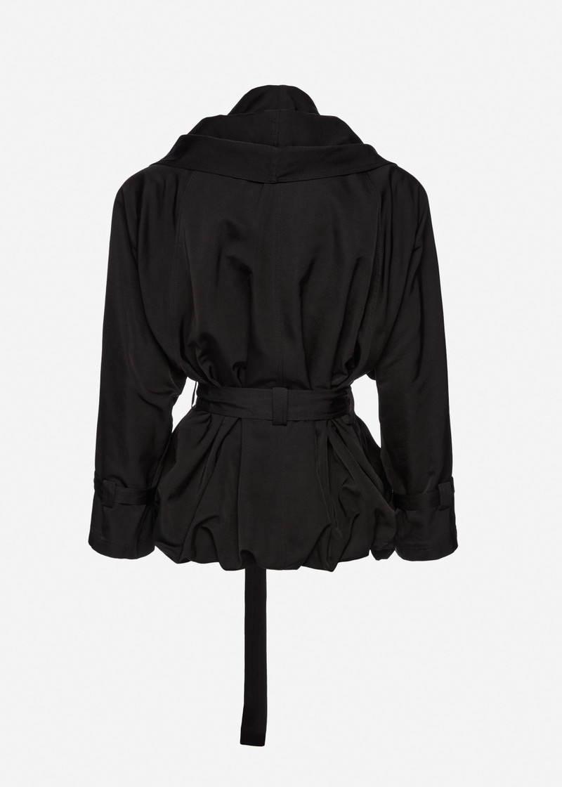 Draped collar cotton and silk jacket in black 2