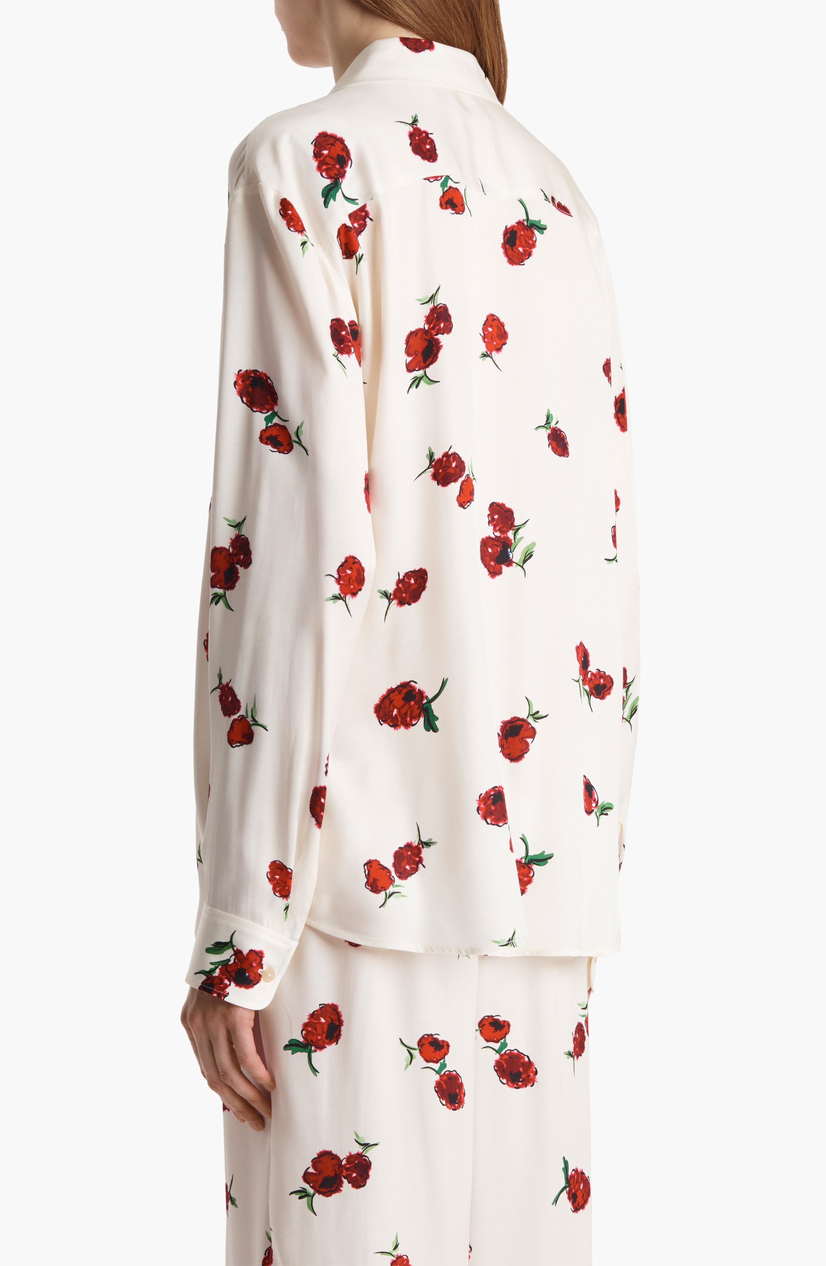 Khaite Argo Raspberry Print Twill Button-Up Shirt in Raspberry/Cream at Nordstrom - 2