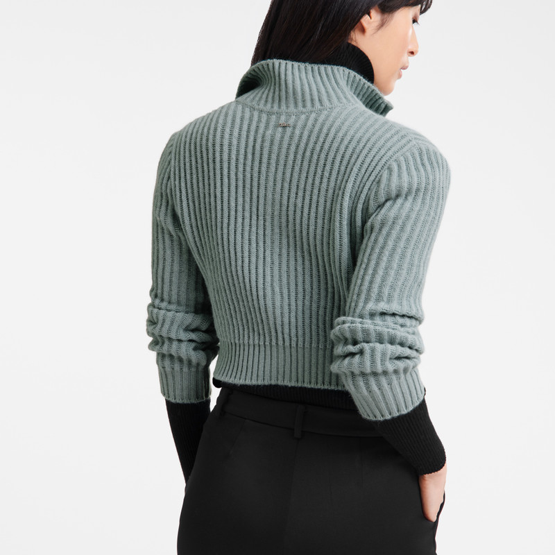 Zip collar short cardigan Celadon - Knit 3