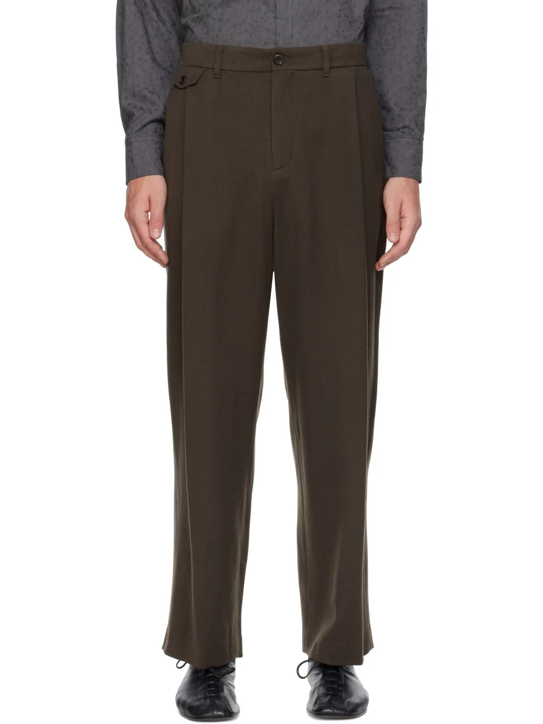 Brown Tapered Wool Trousers - 1