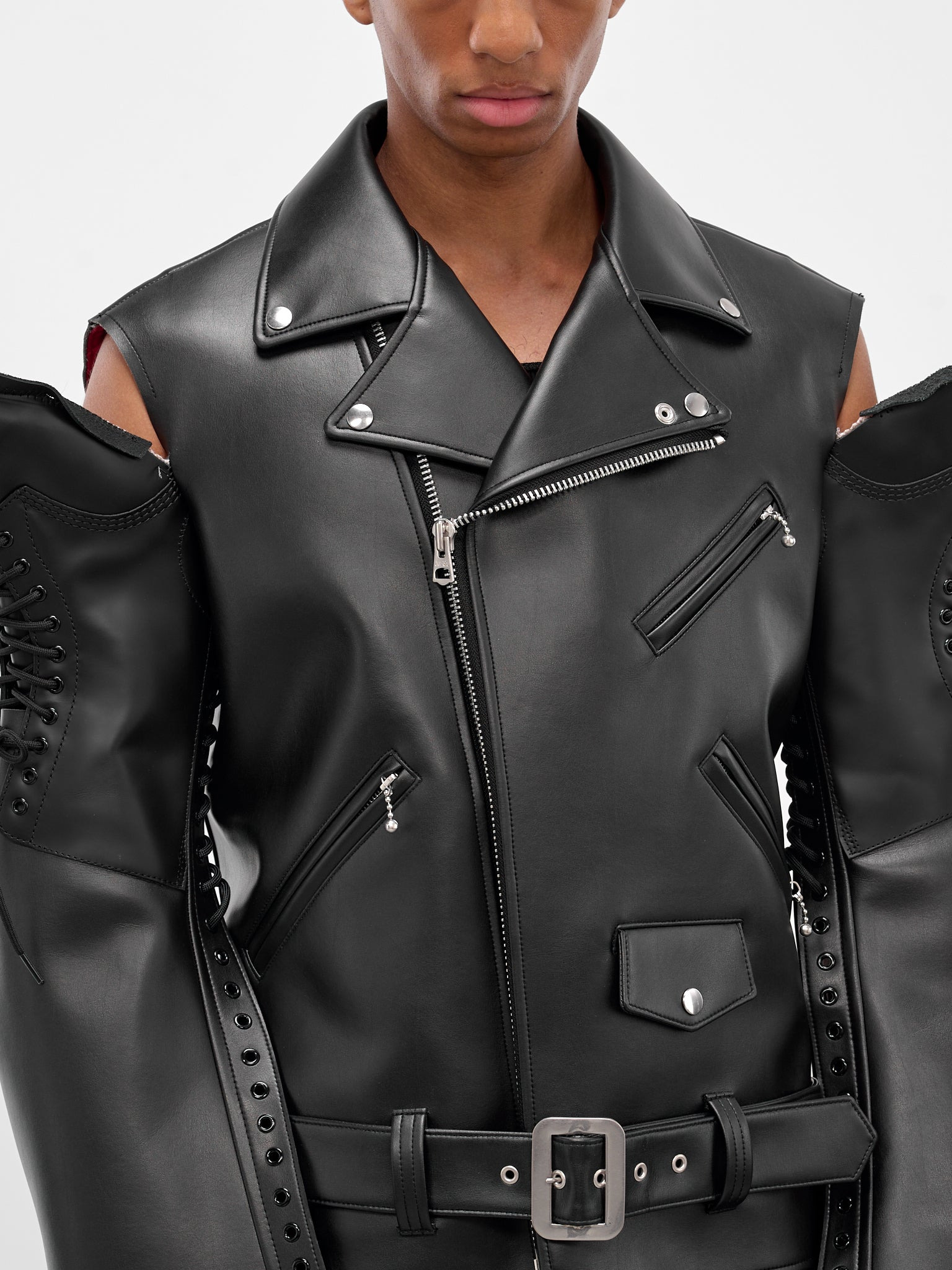 Black Deconstructed Boots Biker Jacket - 4