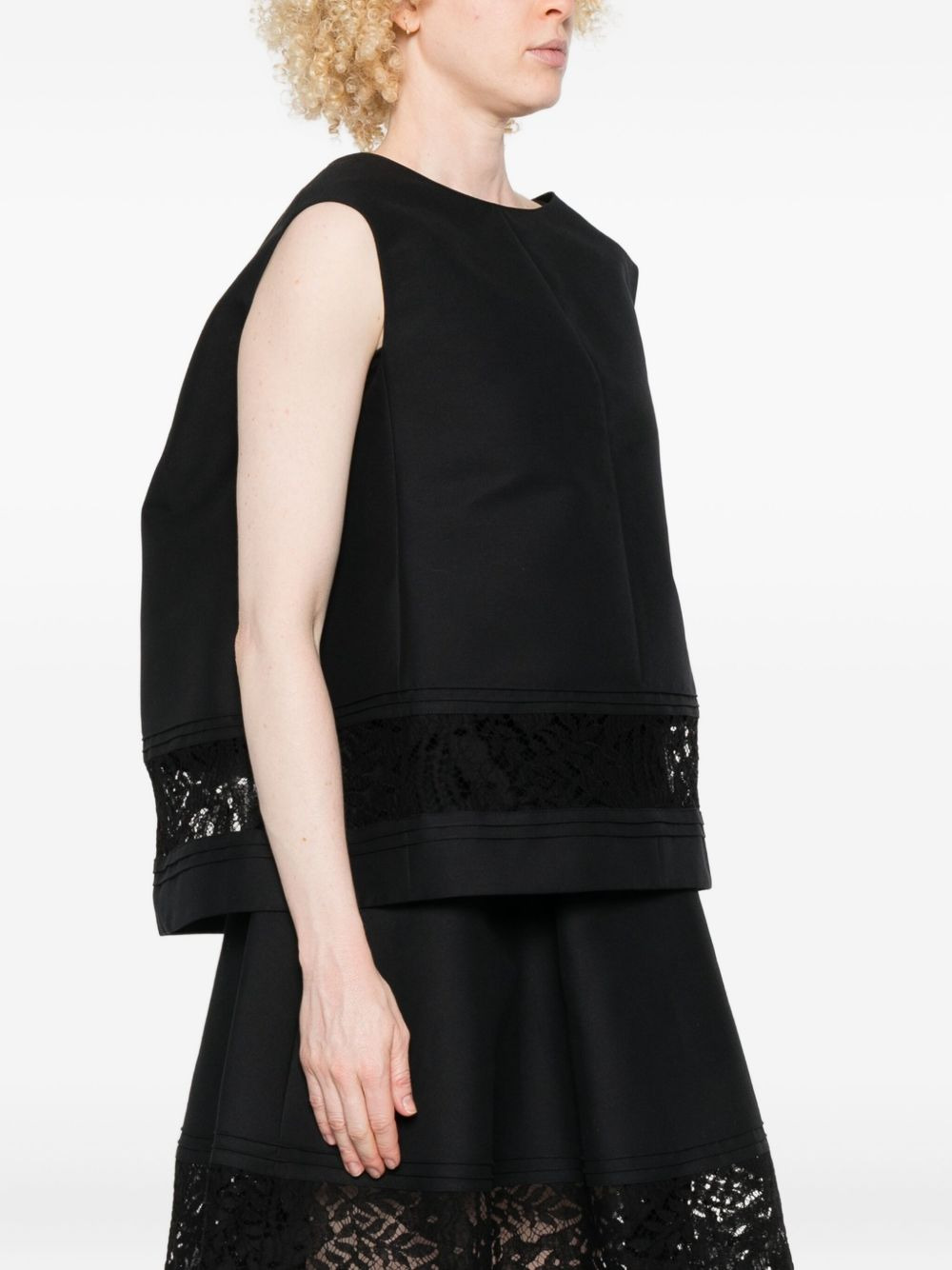 lace-insert sleeveless blouse - 3