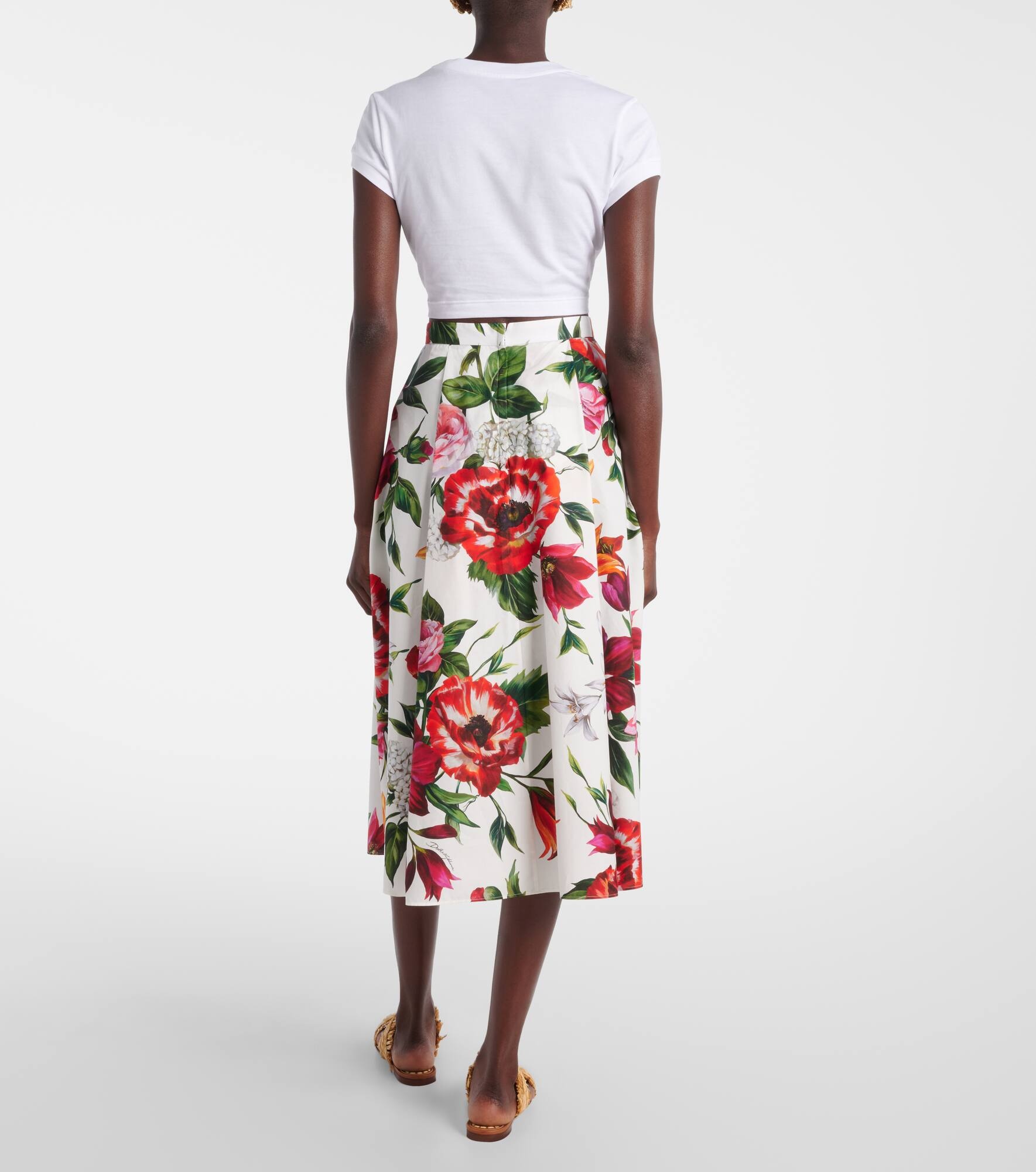 Floral cotton poplin midi skirt - 3