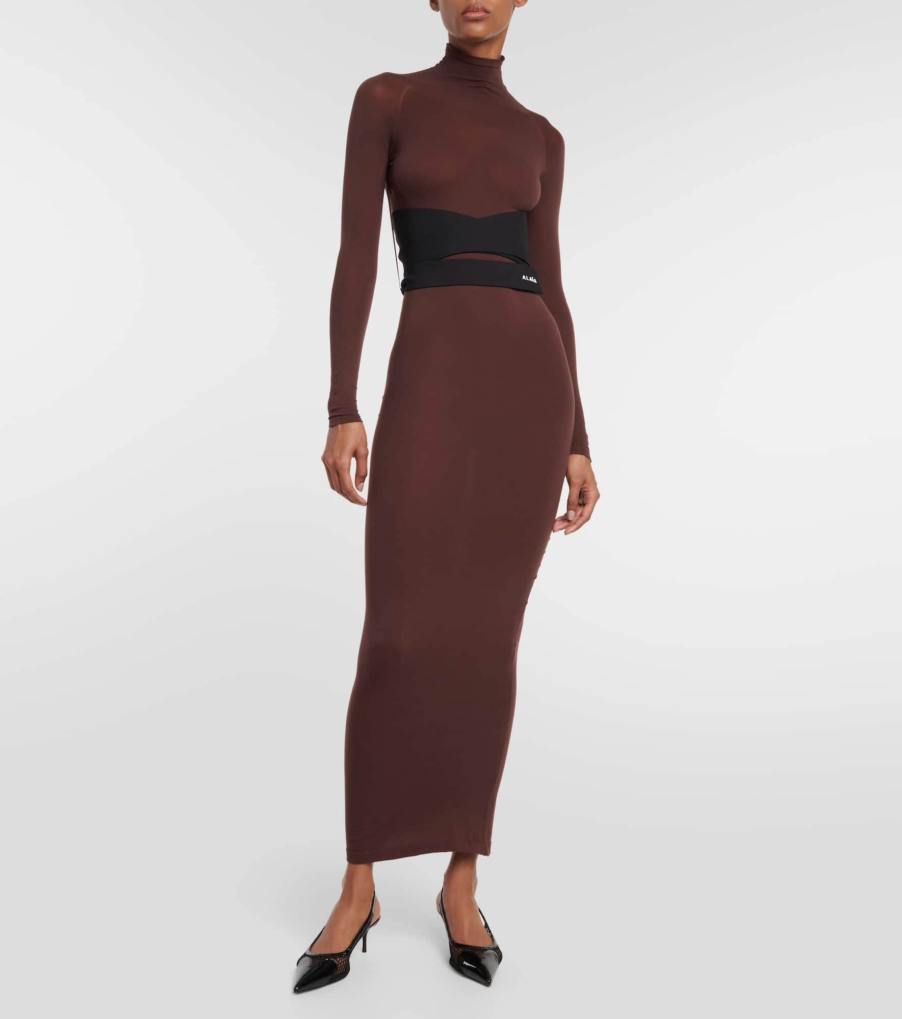 Belted jersey turtleneck maxi dress - 2