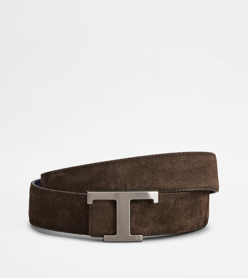 Tod's T TIMELESS REVERSIBLE BELT IN SUEDE - BLUE, BROWN outlook
