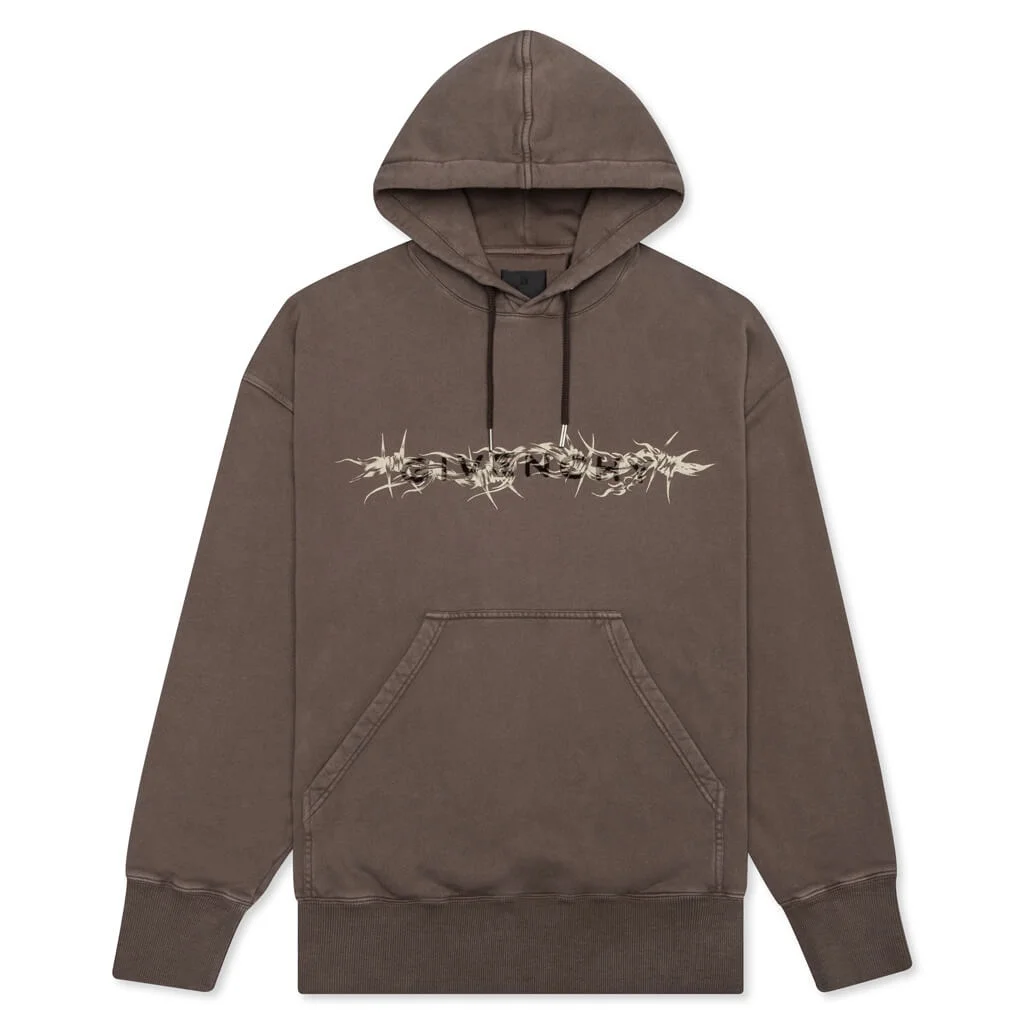 GIVENCHY BARBED WIRE TUFTING WASHED HOODIE - CHOCOLATE - 1