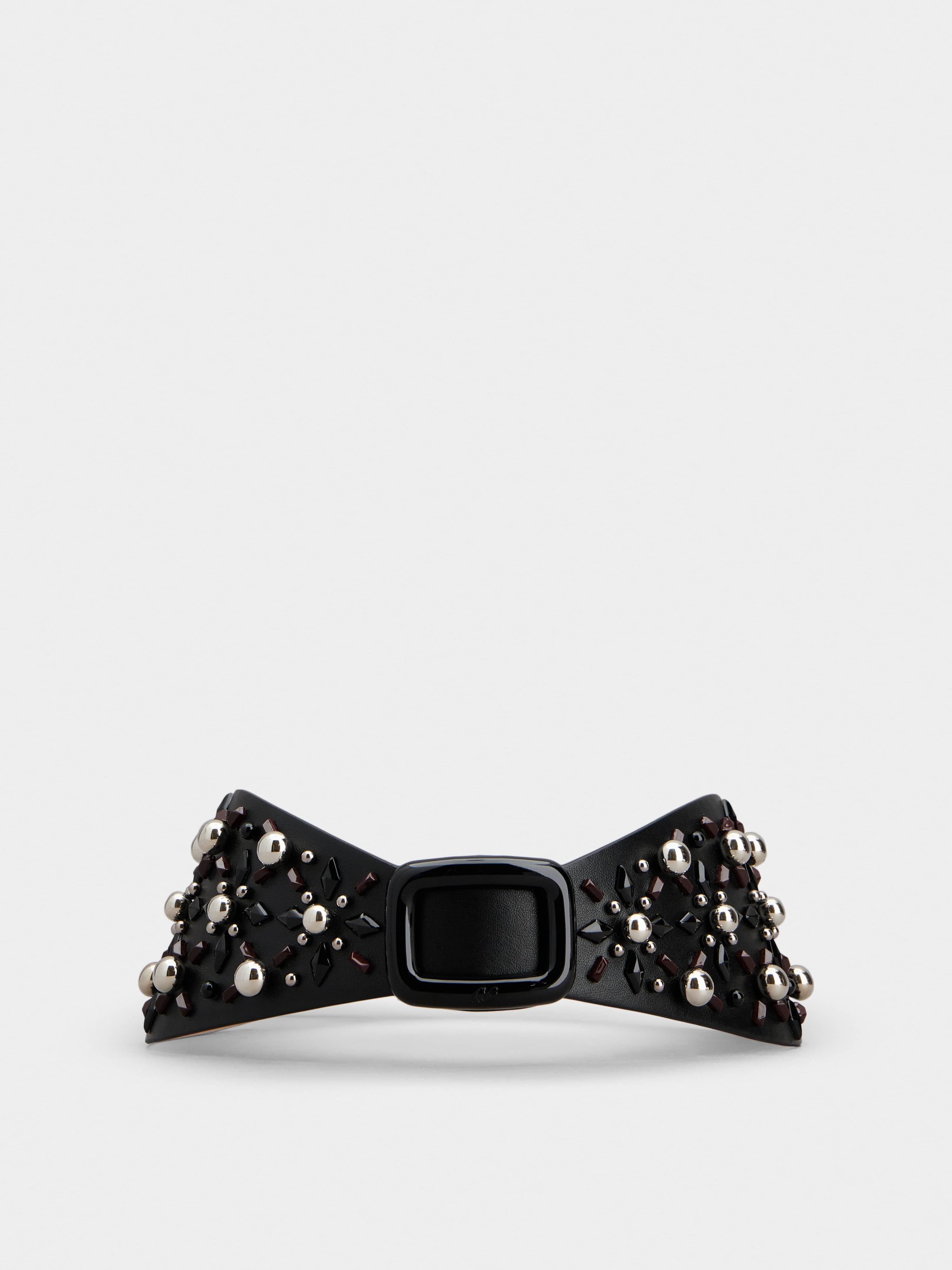 Viv' Bustier Studs Choc Lacquered Buckle Belt in Leather - 1