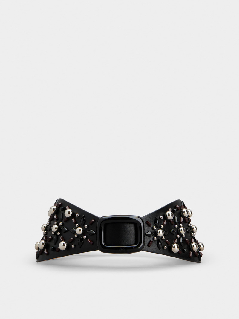 Viv' Bustier Studs Choc Lacquered Buckle Belt in Leather 1