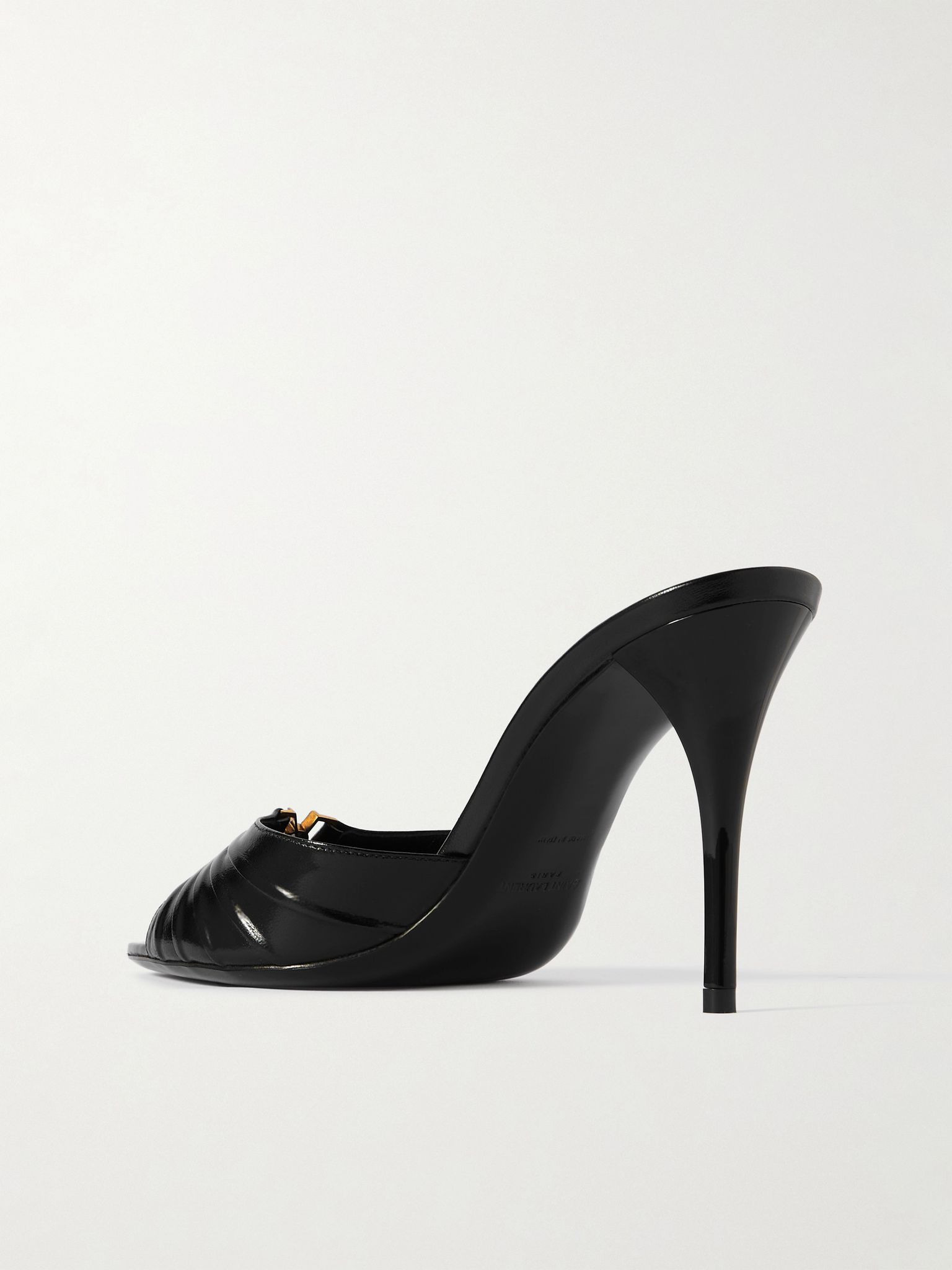 Babylone embellished gathered glossed-leather mules Black - 3