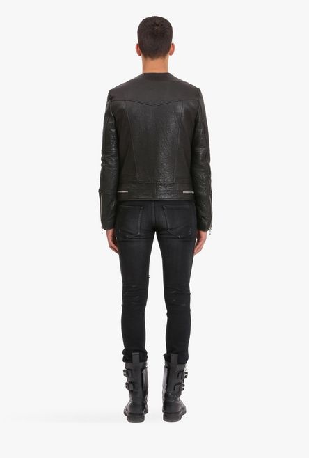 Leather biker jacket - 3