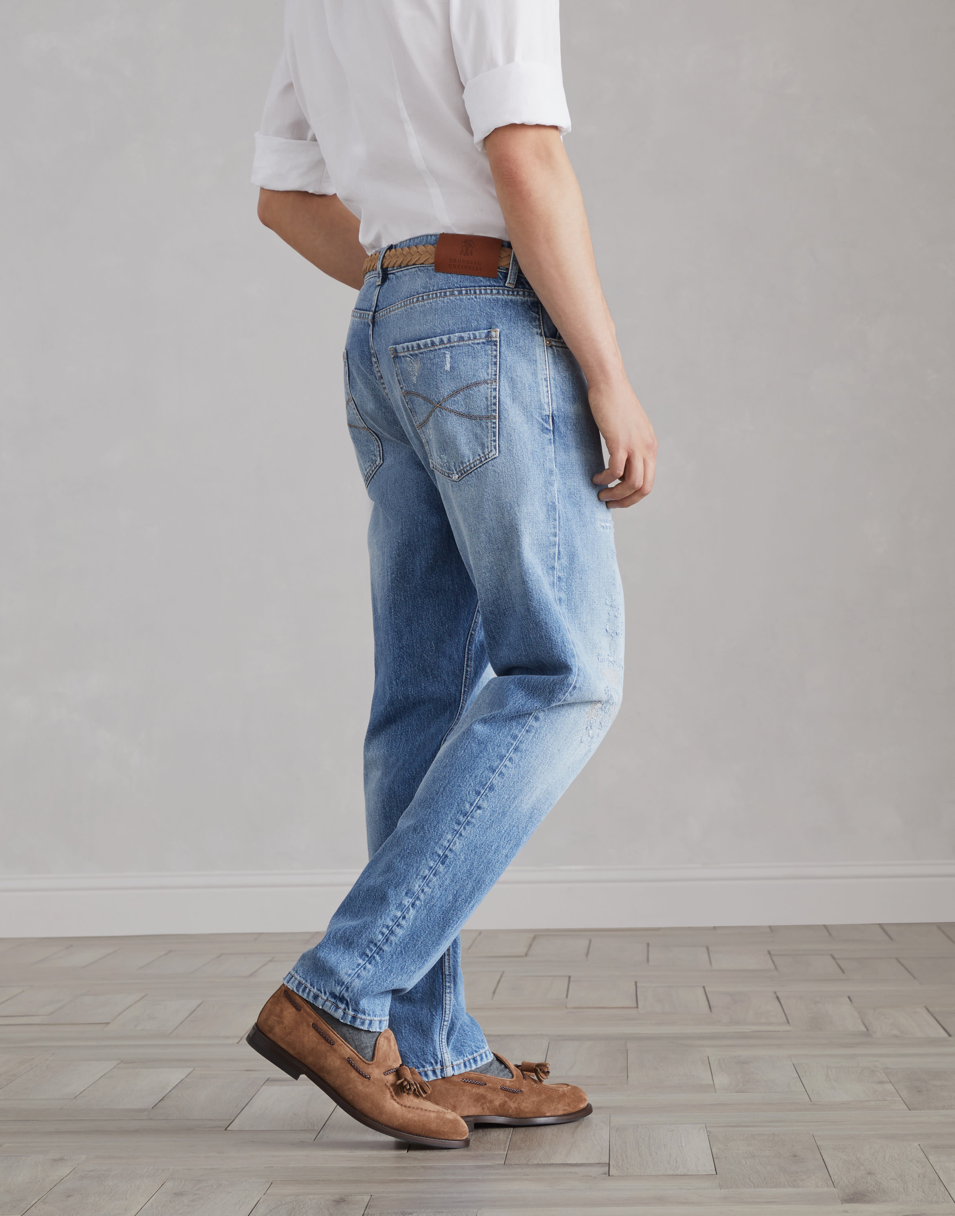 Denim iconic fit five-pocket trousers with rip details - 2