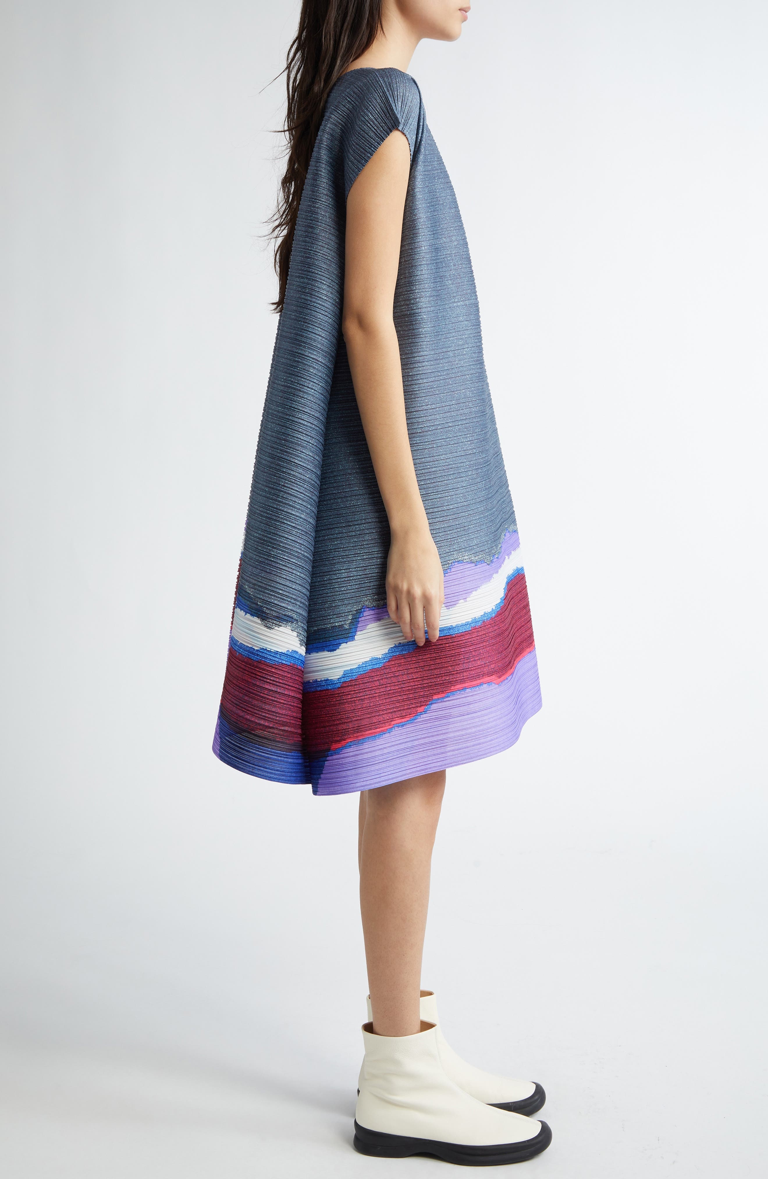 Pleats Please Issey Miyake Grainy Colors Pleated Shift Dress in Dark Blue Gray at Nordstrom - 3