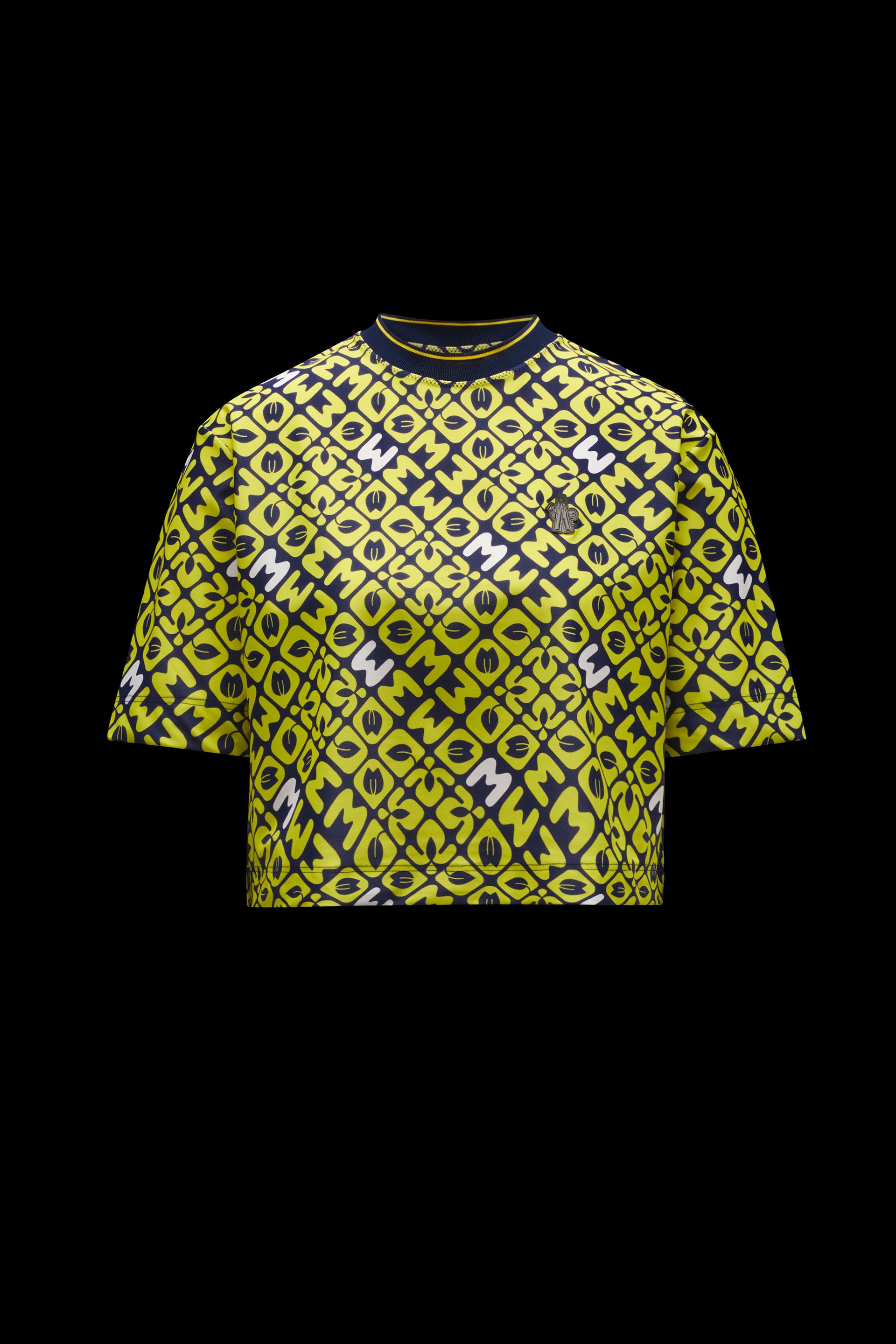 Moncler Moncler Ladies Yellow Logo-print Cropped T-shirt