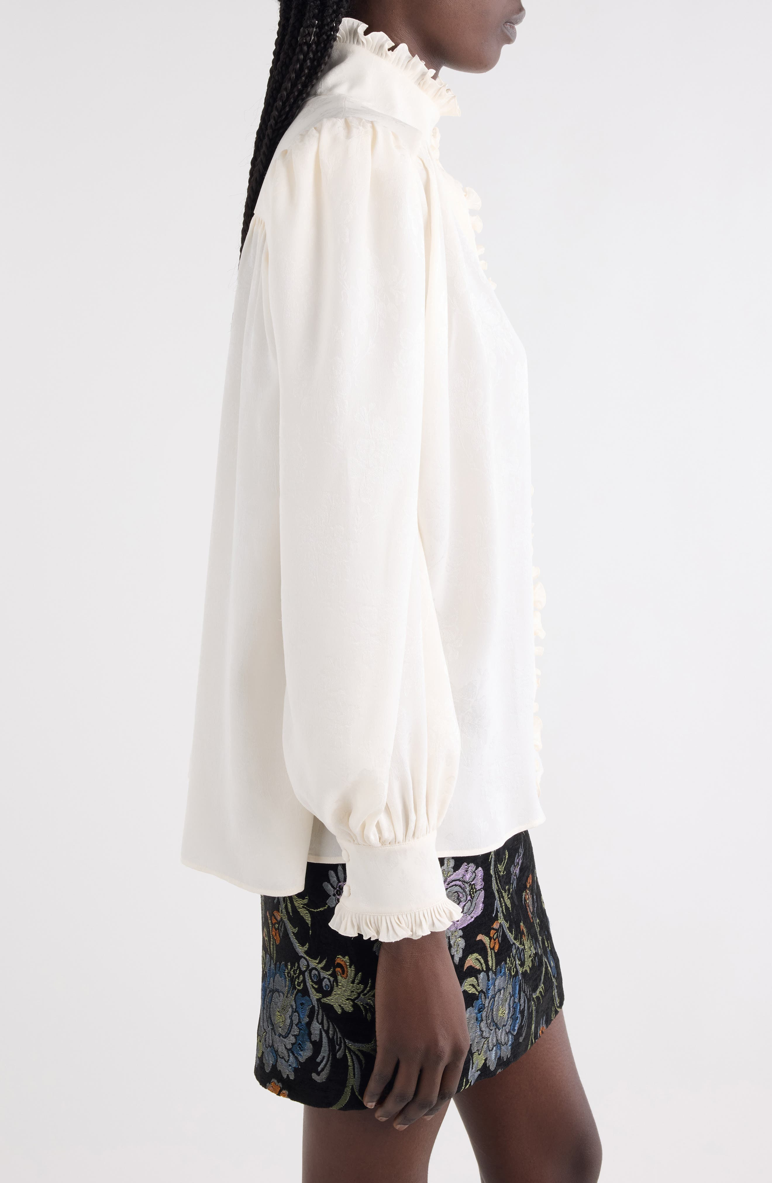 Chloé Floral Long Sleeve Organic Silk Button-Up Top in Iconic Milk at Nordstrom - 4