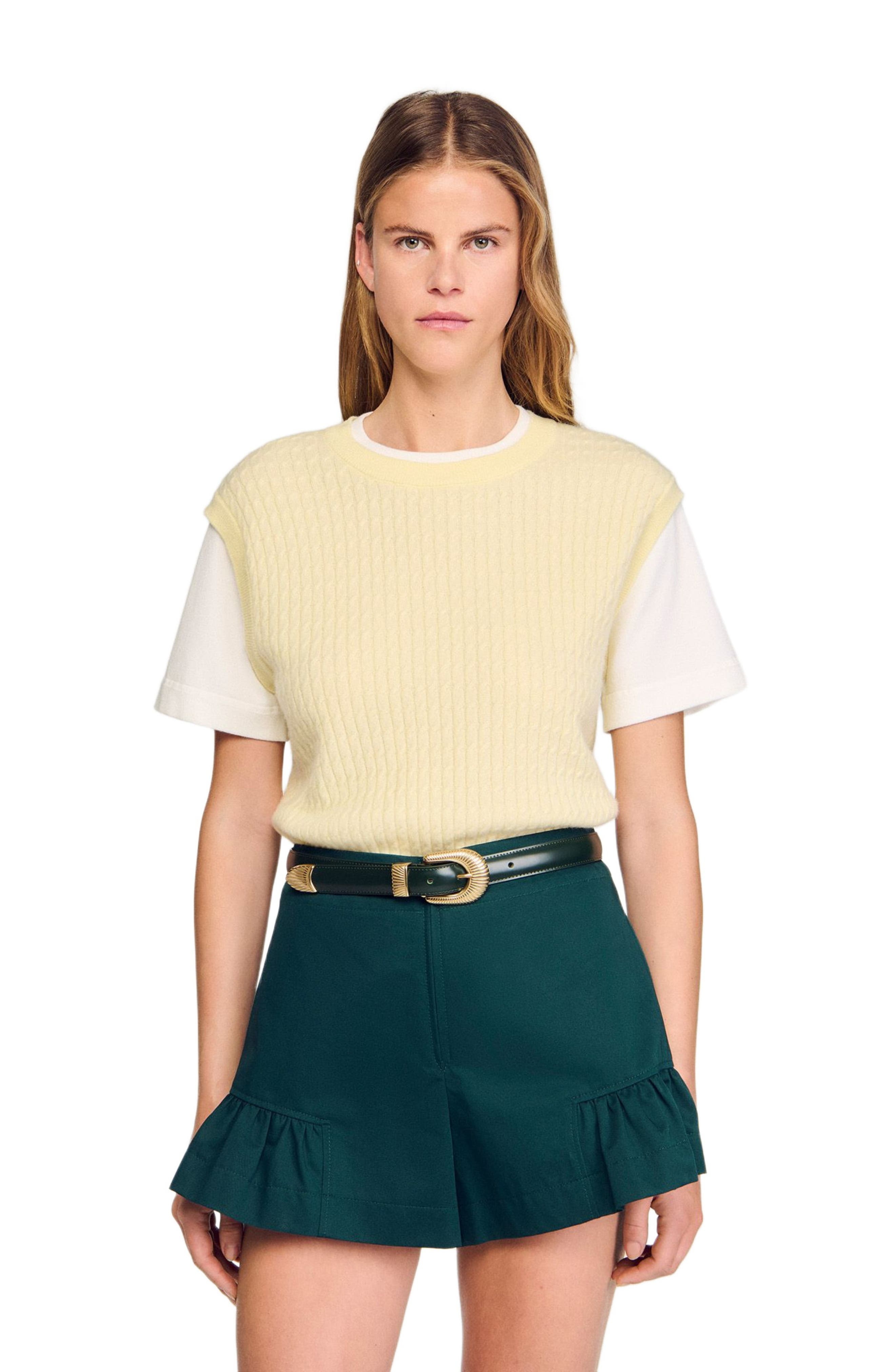 SANDRO Dual-material knit sweater in Light Yellow at Nordstrom - 3