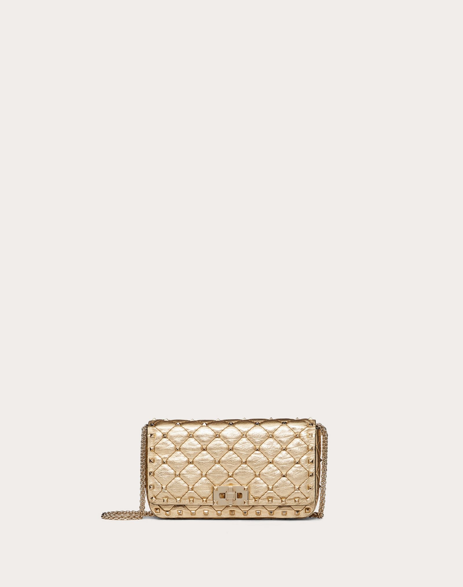 Small Rockstud Spike Metallic Nappa Chain Bag - 1