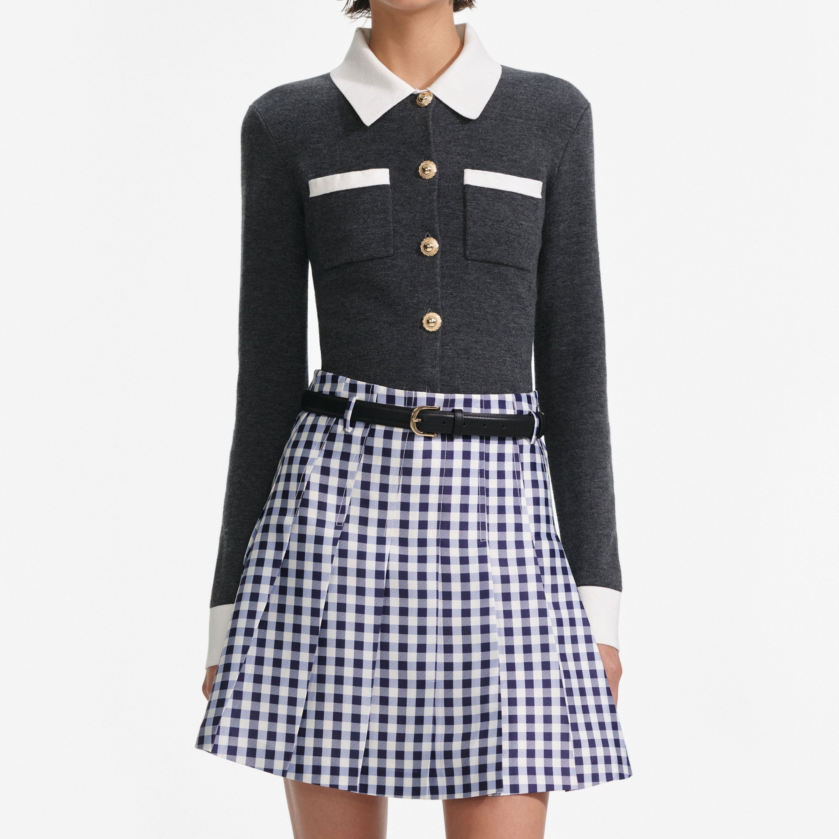 Grey Contrast Collar Cardigan - 4