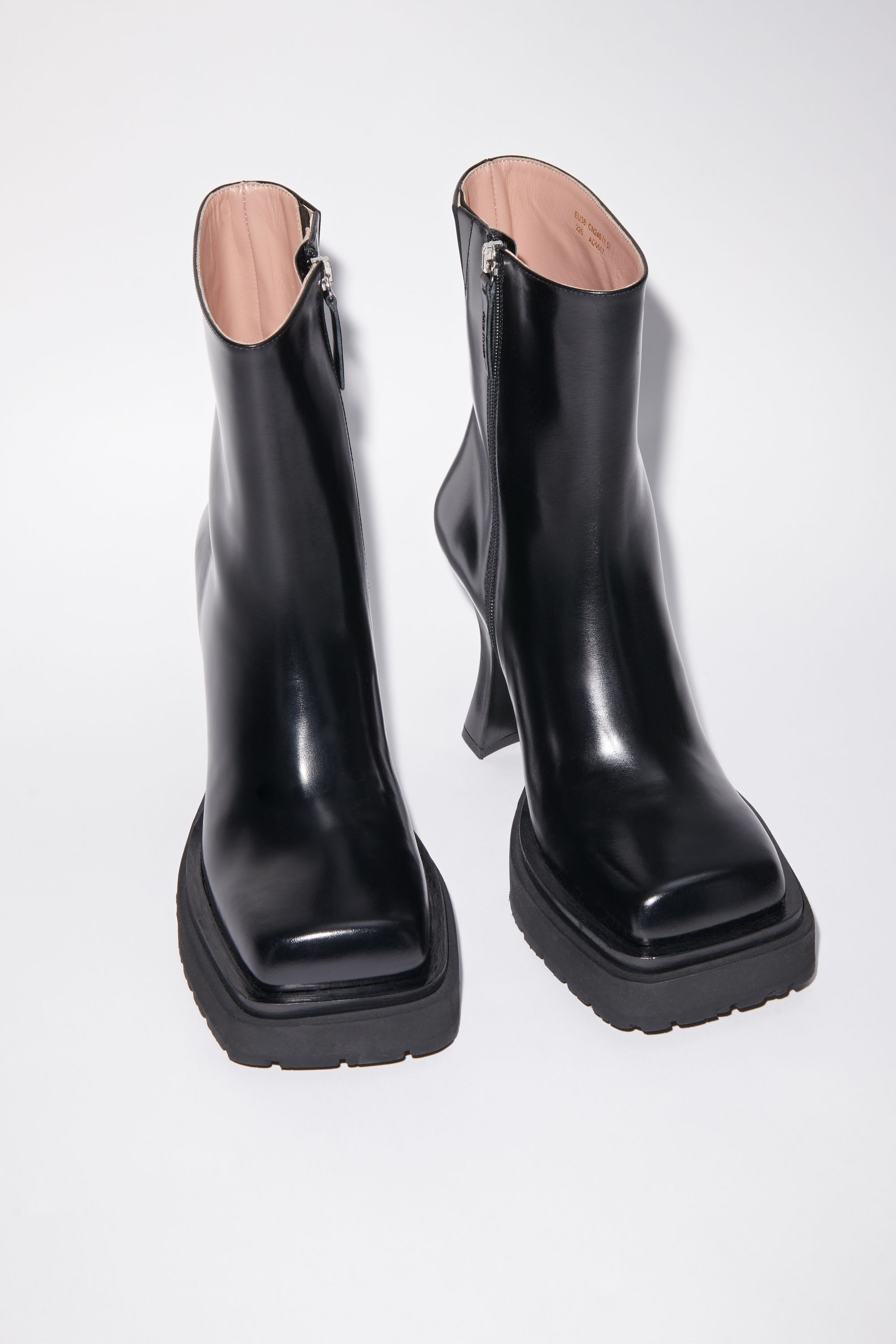 Platform heel leather ankle boots - Black - 3