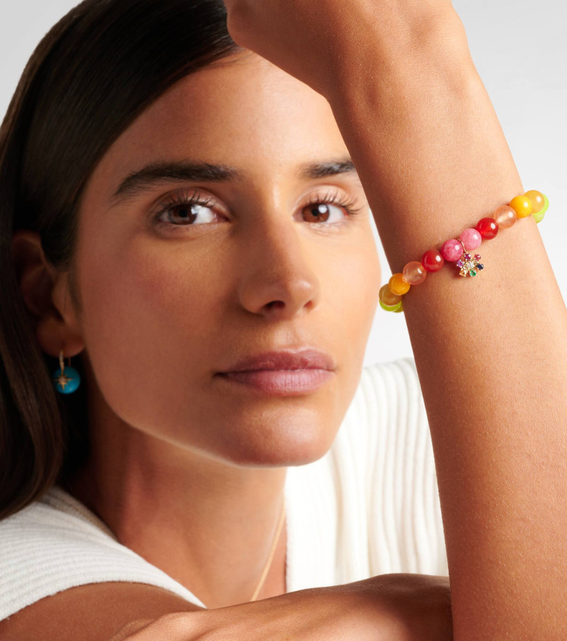 SYDNEY EVAN 14kt gold and jade beaded bracelet with diamond outlook