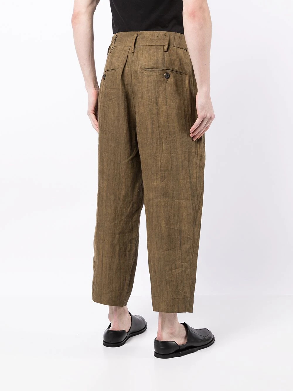 wide-leg cropped linen trousers - 4