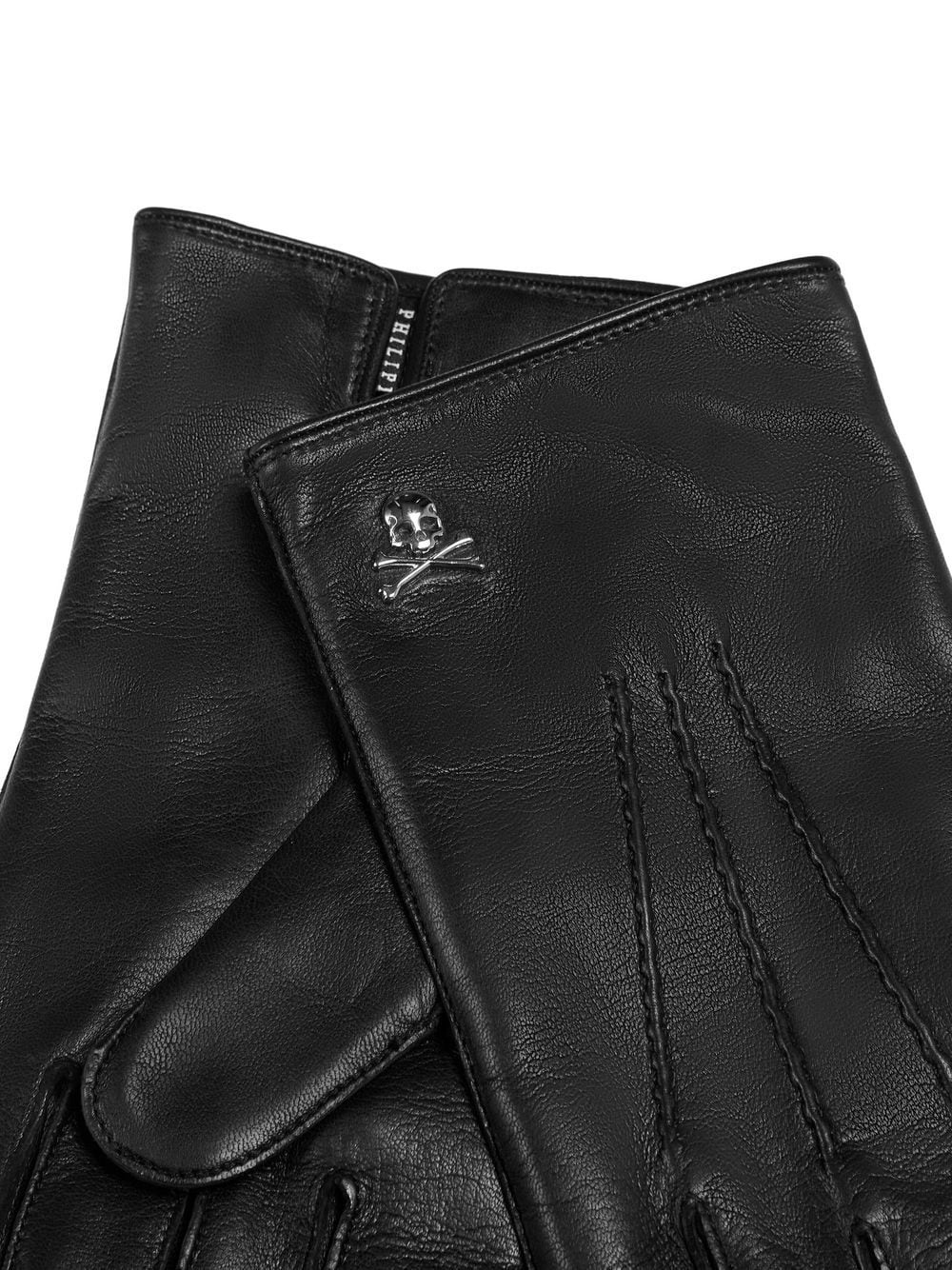 skull-plaque leather gloves - 2