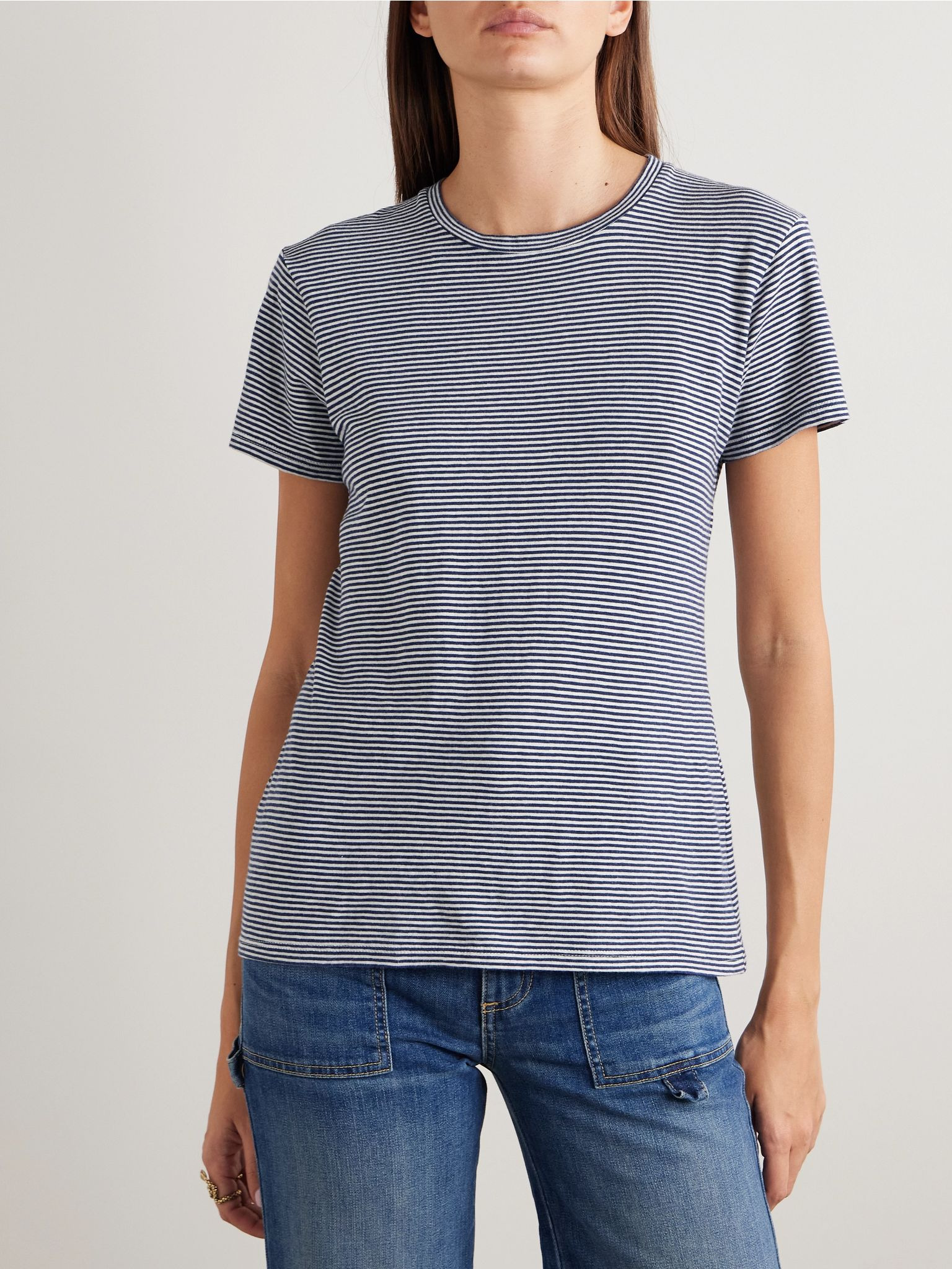 Lana striped cotton-jersey T-shirt Navy - 3