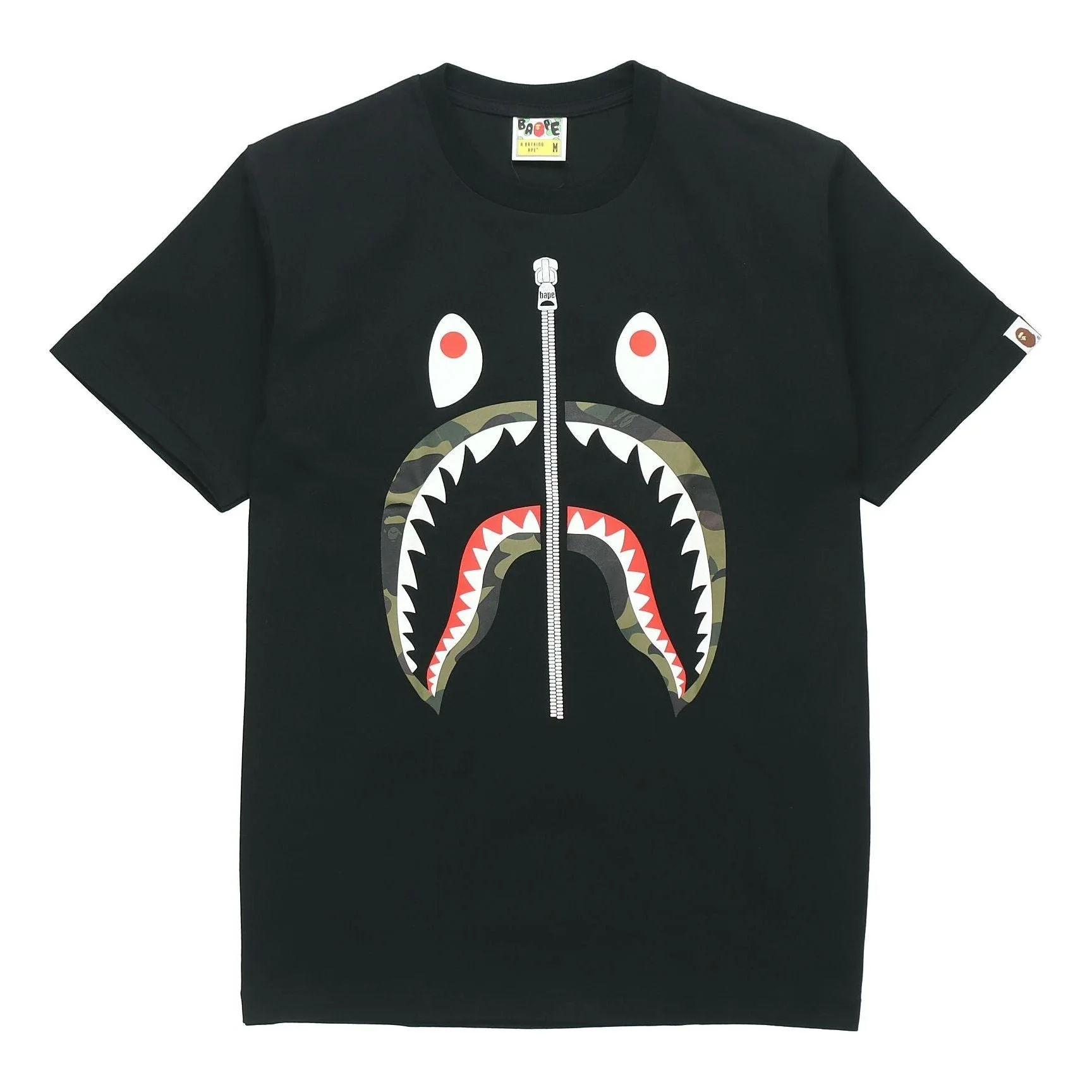 A Bathing Ape Half Zip Shark Face Tee 'Black Green' BAPE-SS18-020 - 1