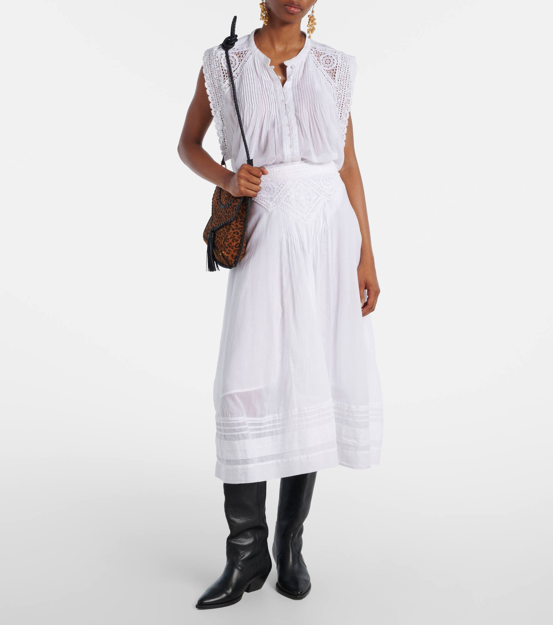 Garliana lace-trimmed cotton midi skirt - 2