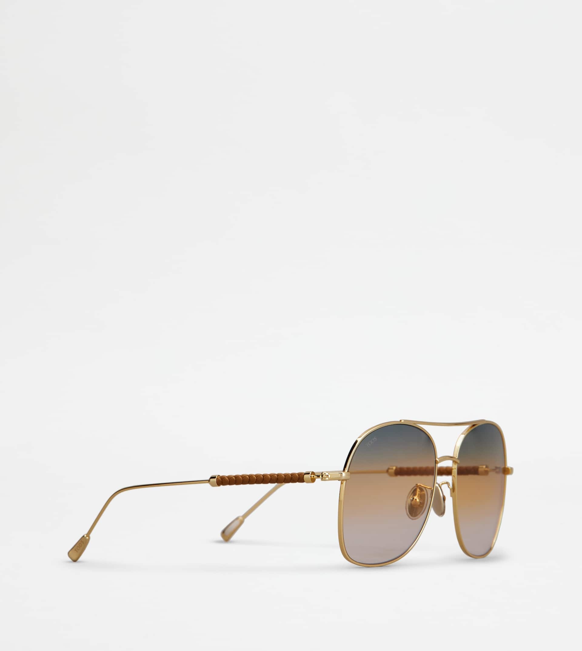 SUNGLASSES WITH TEMPLE IN LEATHER - GOLD - 3