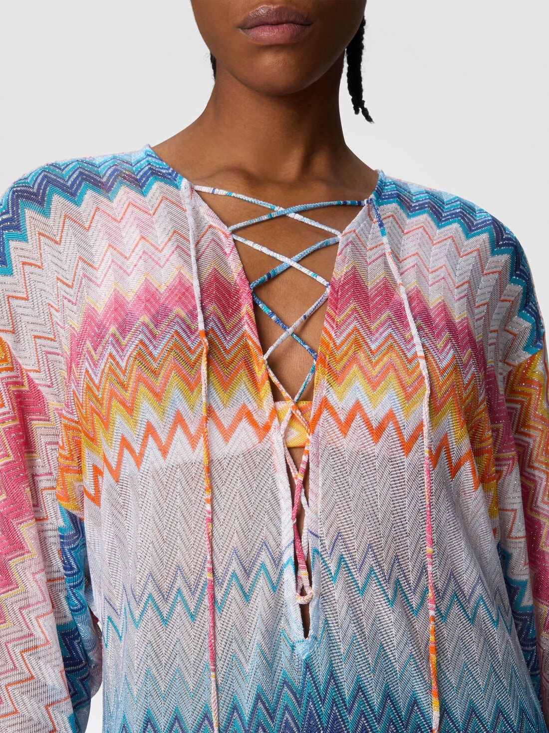 Long cover-up in zigzag lamé viscose blend - 5