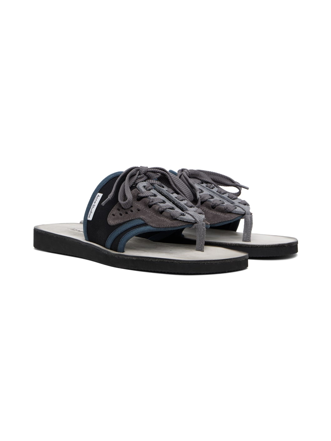 Black & Gray Lace-Up Leather Sandals - 4
