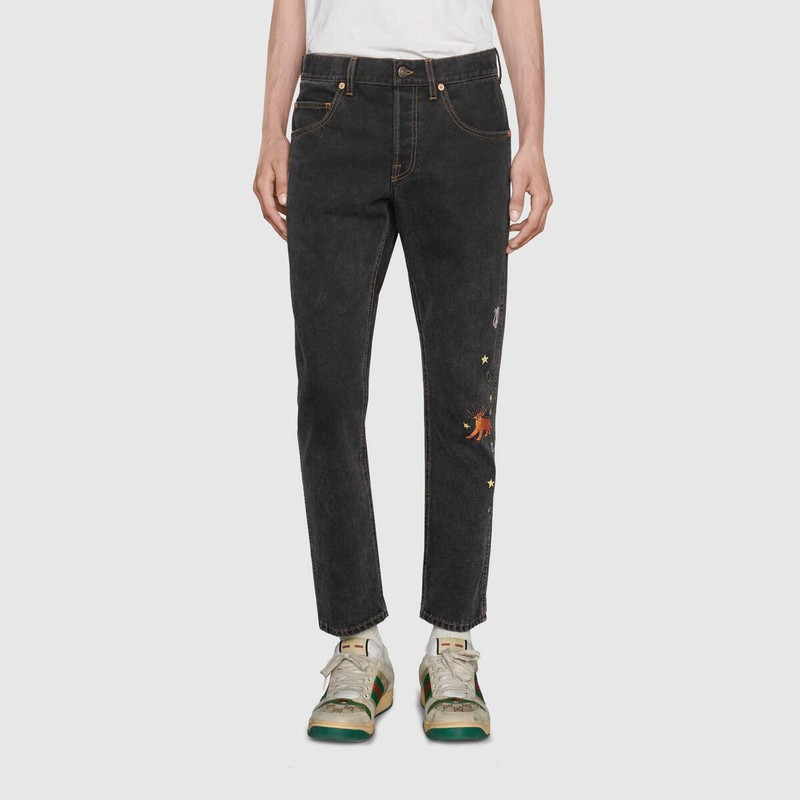 Tapered embroidered jeans 3