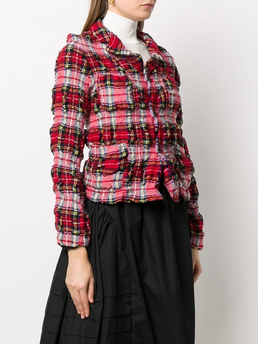 creased checked print jacket - 3