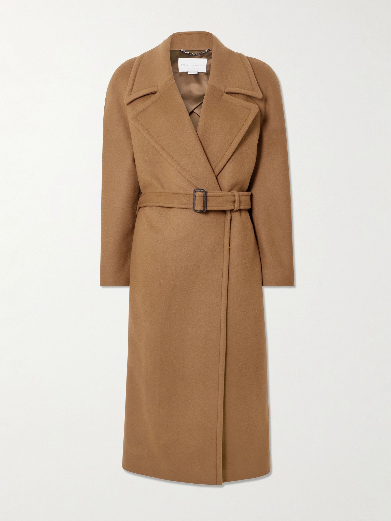 Double-breasted belted wool coat Tan - 1