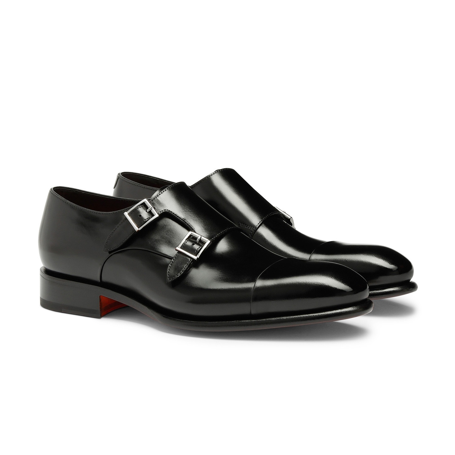 Men's polished black leather double-buckle shoe - 3