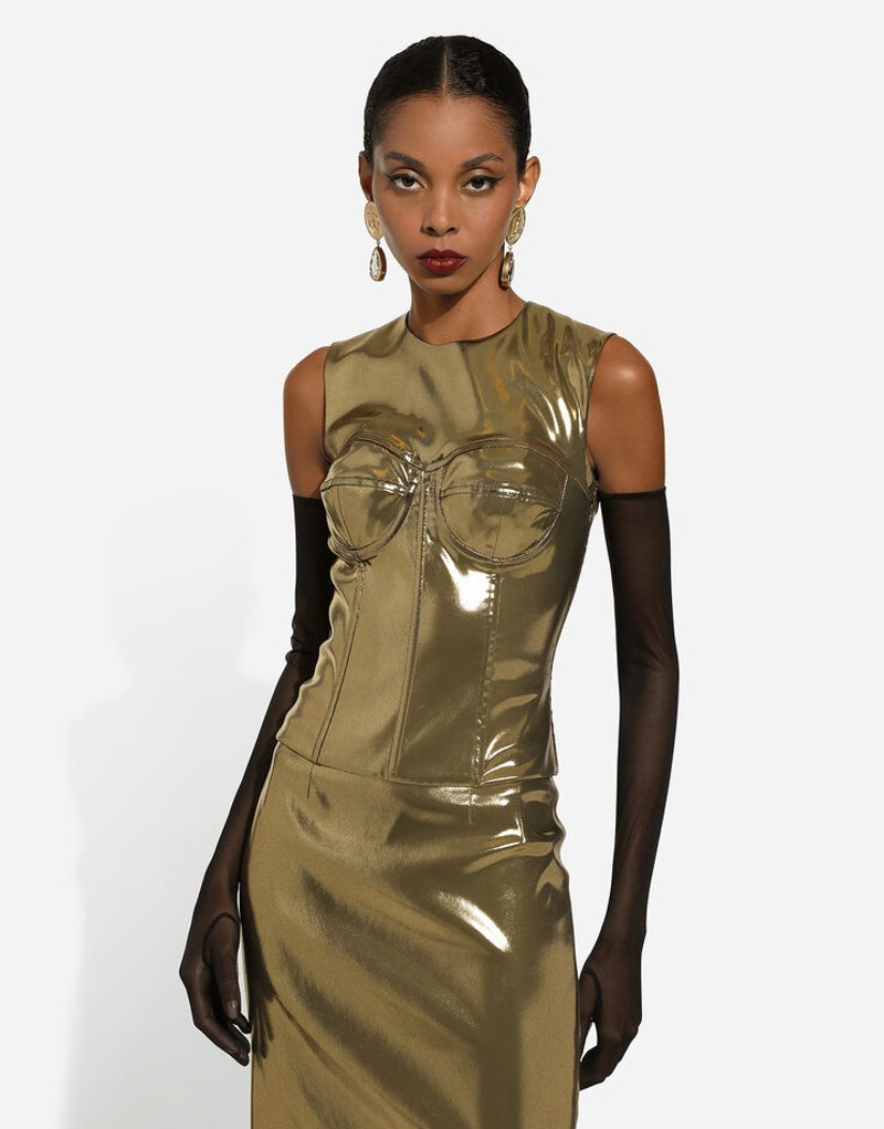 Short foiled satin corset top 5
