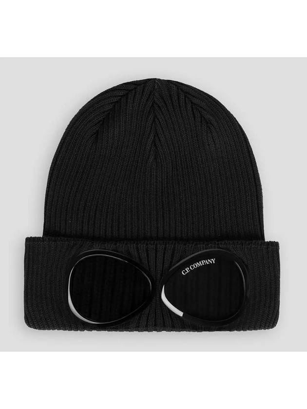 C.P. Company Goggle Detail Ribbed Beanie Black | balaan