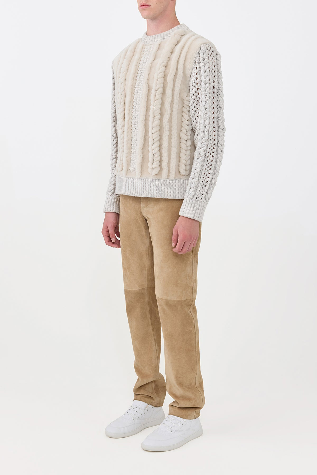 Talus Knit Pullover in Ivory Cashmere & Shearling - 4