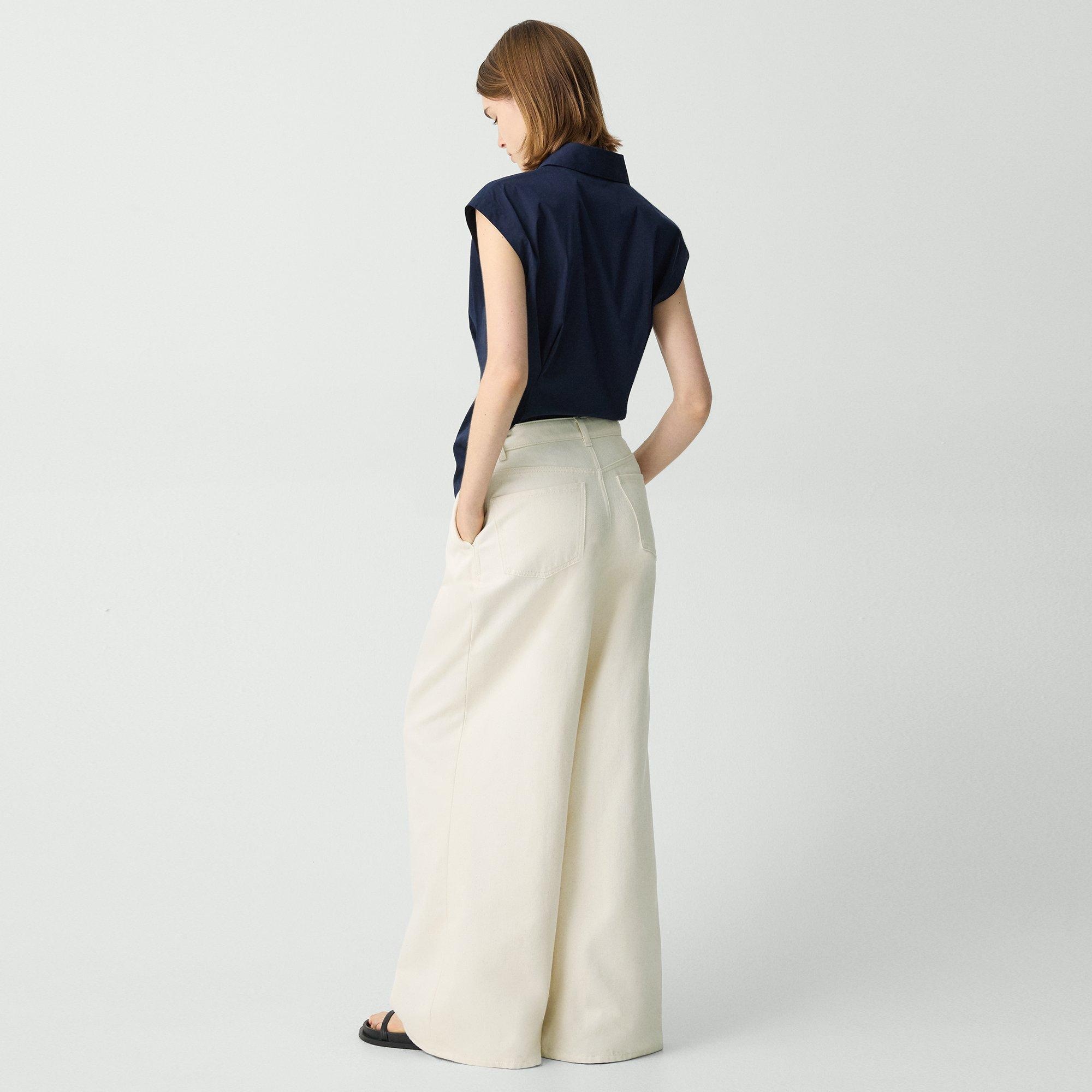 Wide-Leg Double Pleat Pant in Denim - 4