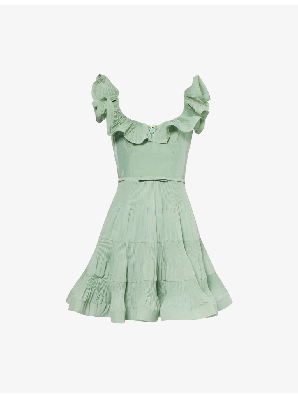 Pleated Frilled Woven Mini Dress - 1